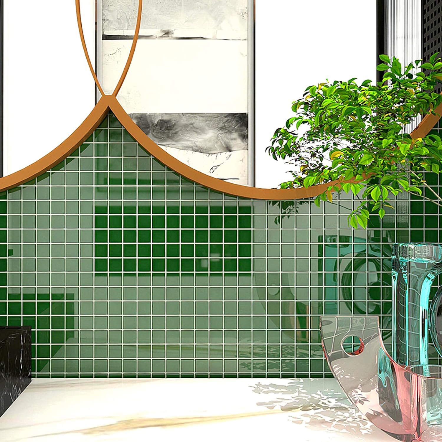 PINUO&KE 200 Pieces / 200 G Mosaic Tiles Square Ceramic Mosaic Mosaic Tiles Square 0.4X0.4 Inch Mosaic Pieces for Home Decoration, DIY Crafts, Mosaic Tile Projects - Blue Mix image number 5