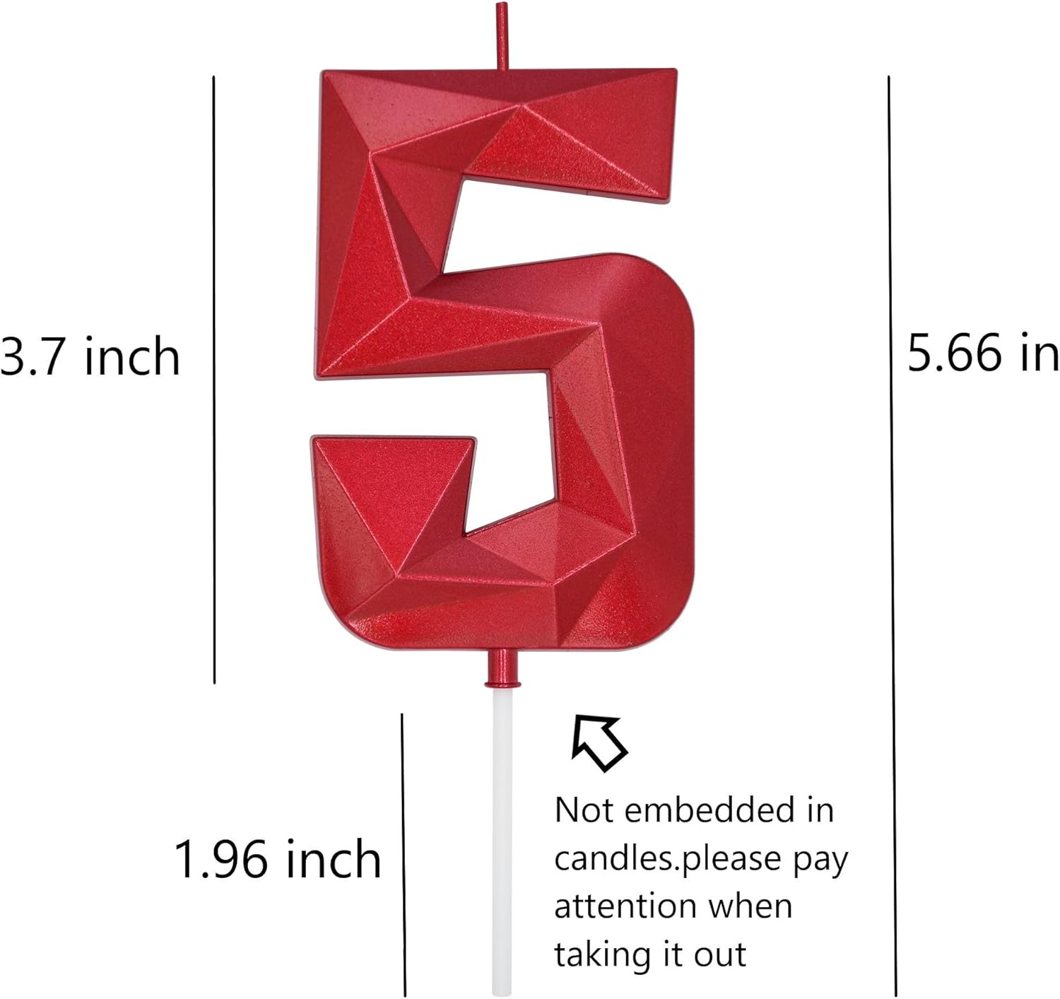 DERVENTA Large Birthday Candle Number 3D Red 3.7 Inch Party Celebration Anniversary Decoration Cake Topper 1 Piece (Number 5 Red)