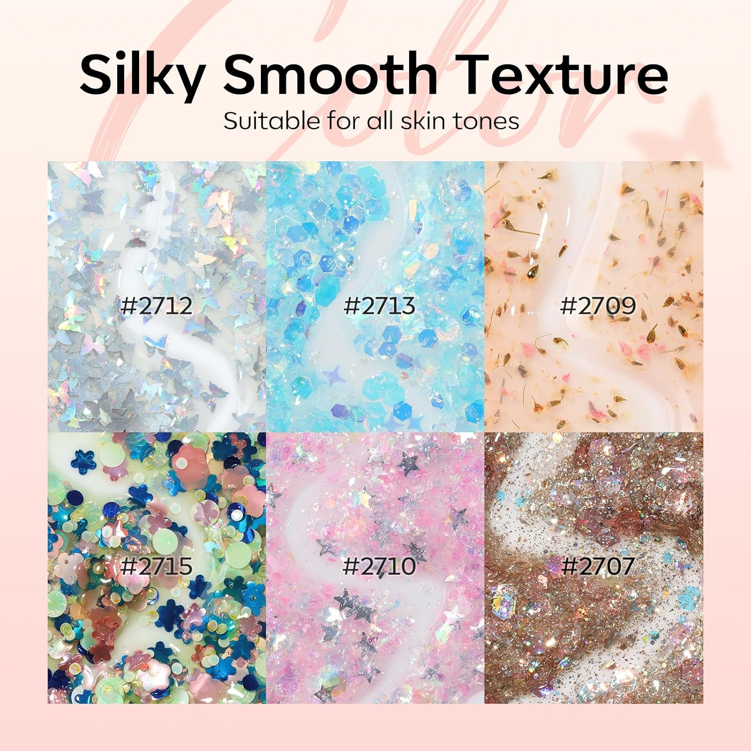 Modelones Glitter Gel Nail Polish Set, 6 Colors Dried Flower Laser Butterfly Blue Pink Star Shape Ornament Glitter Gel Polish Collection with Wooden Stick All Seasons Soak off LED Manicure DIY image number 5