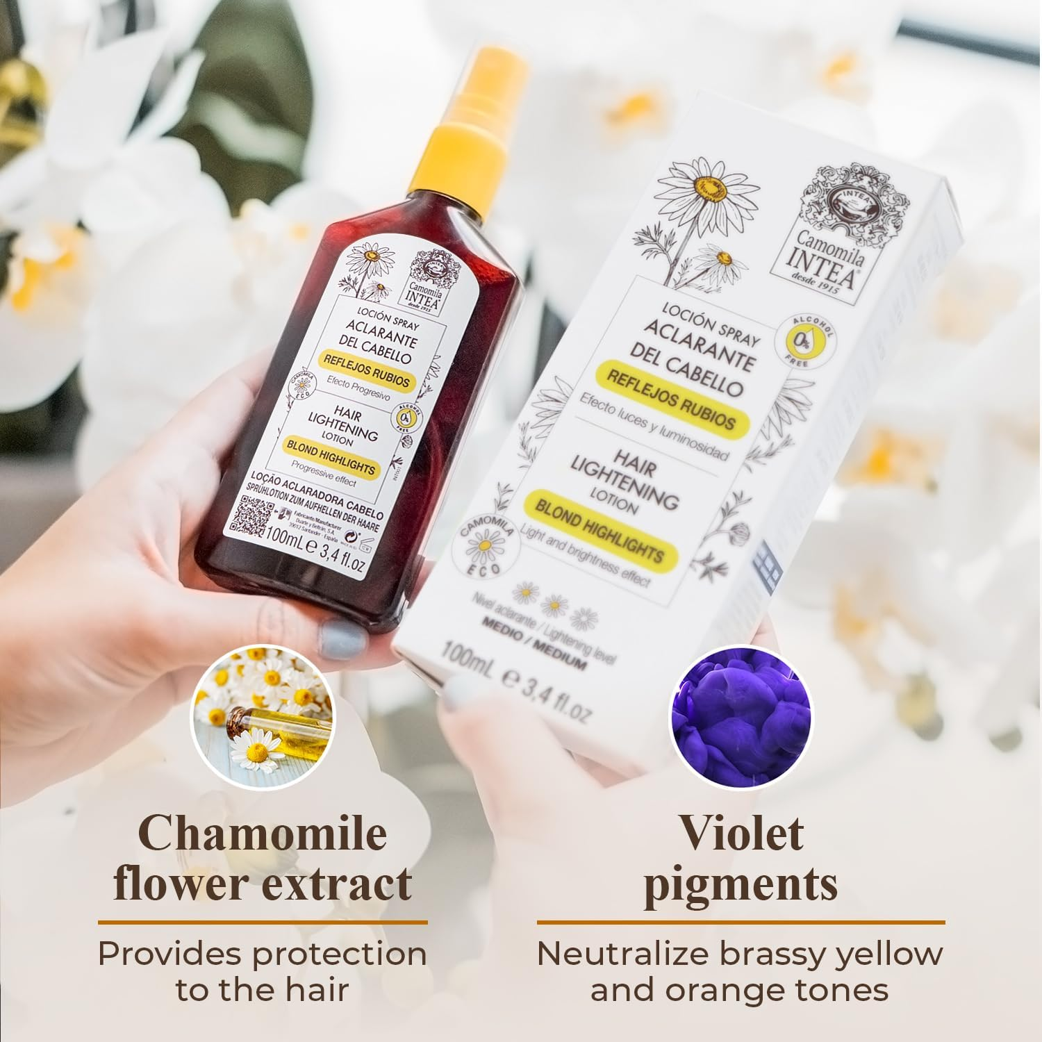 Camomile Natural Blonde Highlights Hair Lightening Spray 100 Ml - Go Blonder without Hair Dye - Hair Lightener Suitable for Brunettes or Blondes to Achieve Blonde Highlights image number 3