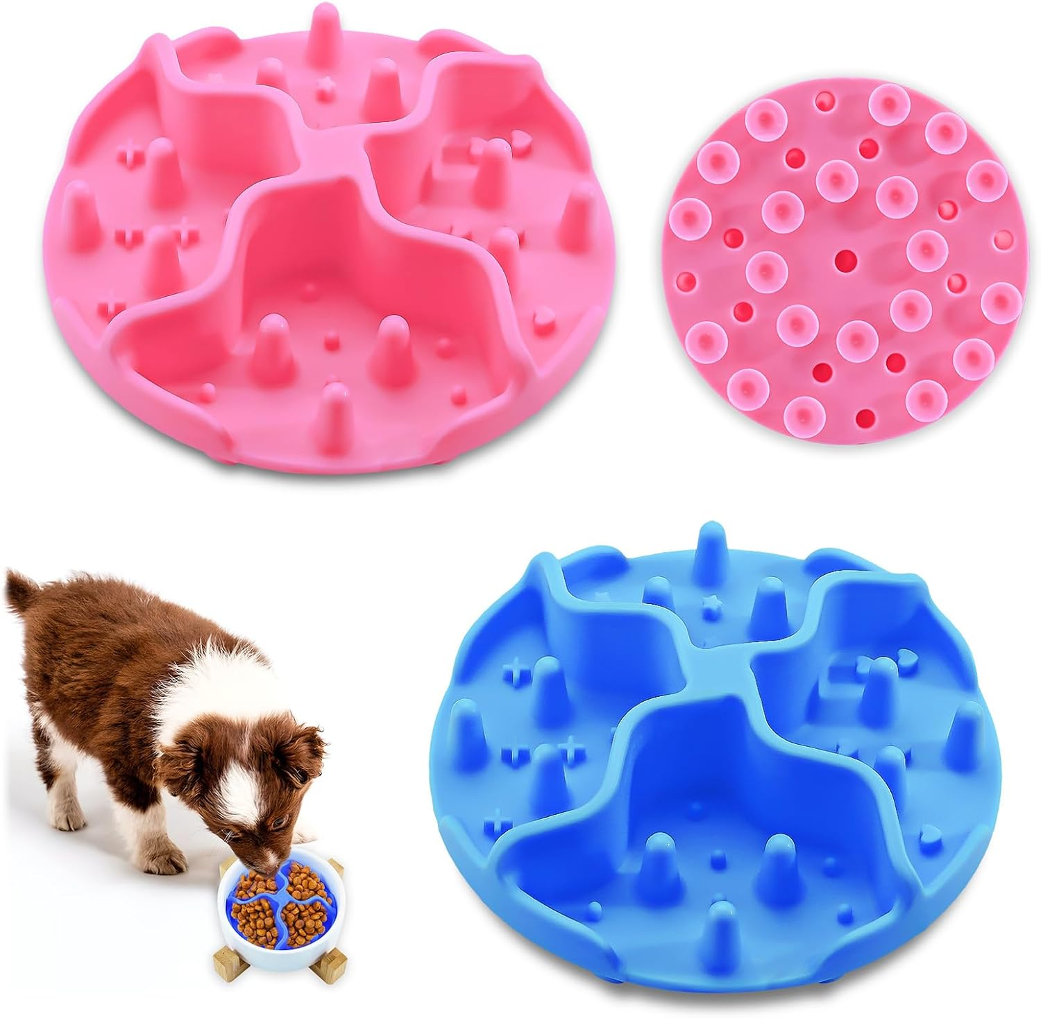2 Pcs Soft Silicone Slow Feeder Pet Bowls Insert for Small Dogs and Cats, Puppy Feeding Solution image number 1