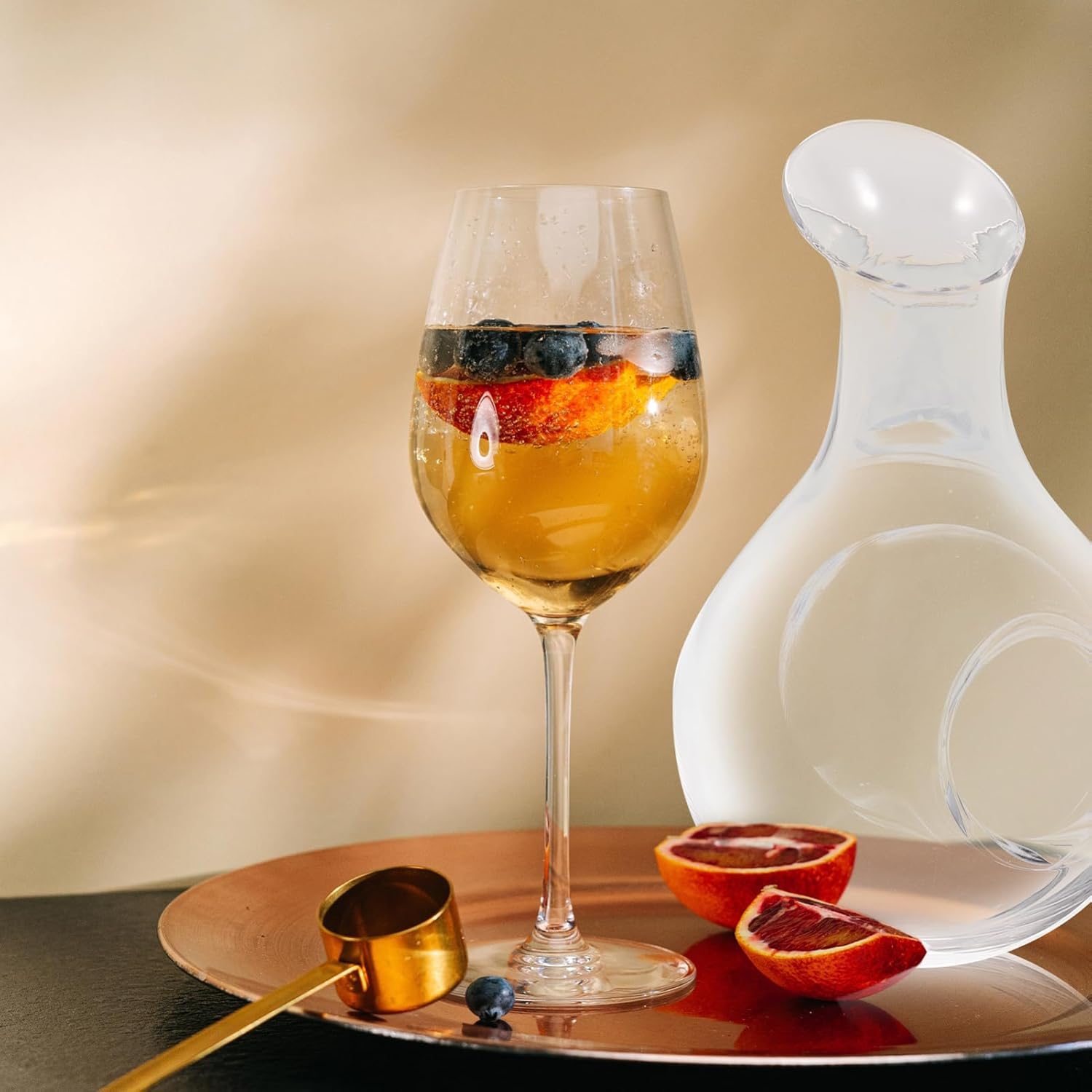 BEBEMOKO Glass Wine Dispenser Pitcher with 13Oz Capacity and Creative Ice Cube Indentations, for Bars and Holiday Wine Serving