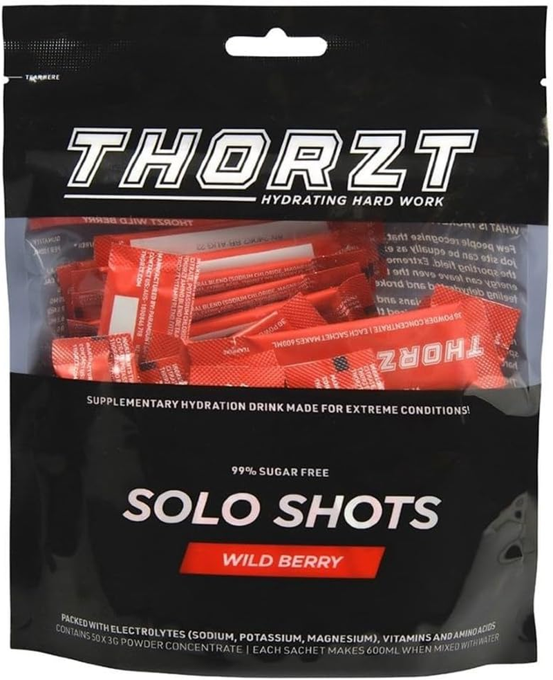 Thorzt Sugar Free Hydration Drink Solo Shots- Pack of 50 Sachets - Electrolyte (WILD BERRY FLAVOURS)