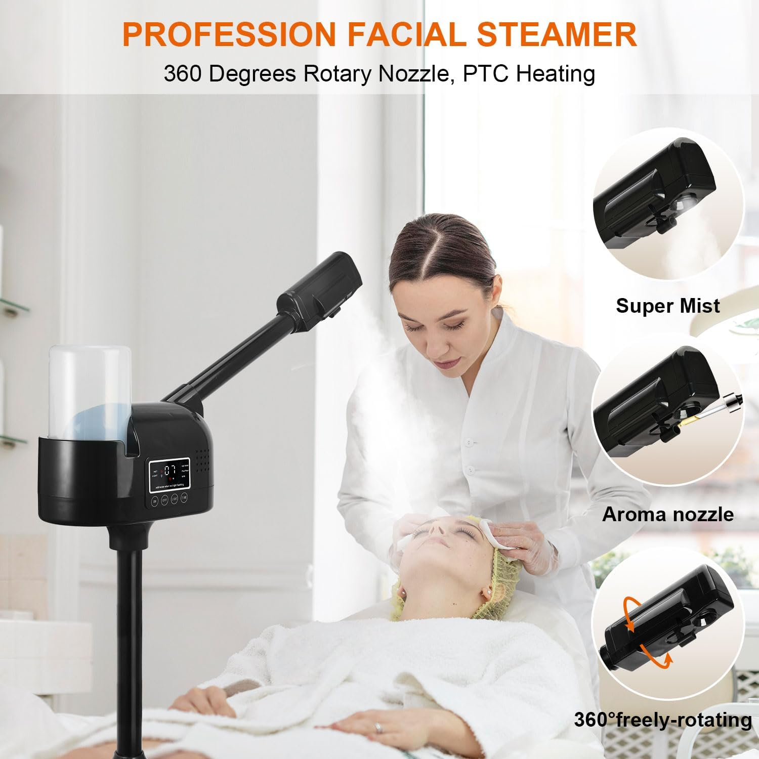 Professional Facial Steamer, Black Facial Steamer Upgrade PTC Heating, Esthetician Steamer Hot Mist Face Steamer for Salon Spa Beauty image number 6