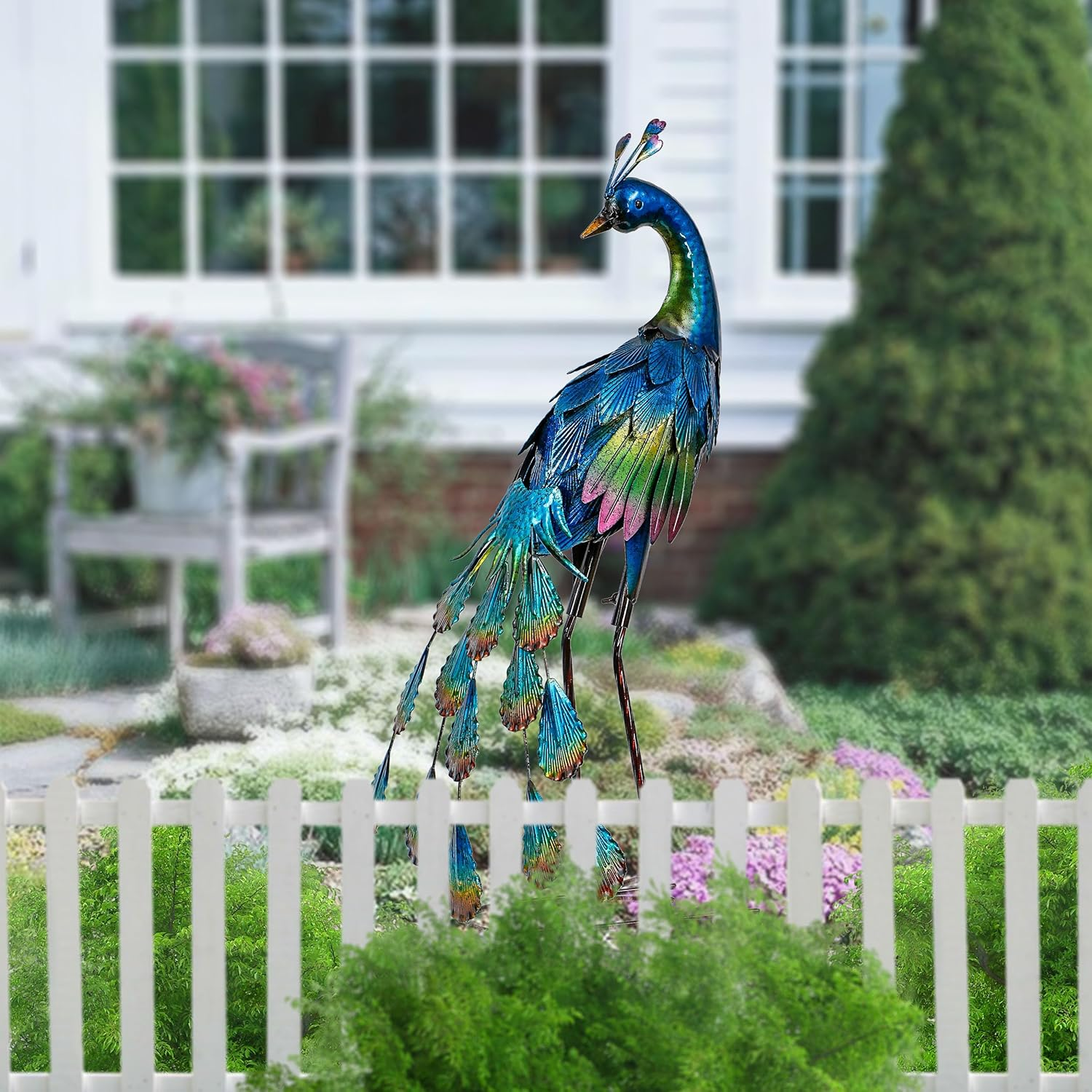 TERESA'S COLLECTIONS Yard Decor 3D Peacock Outdoor Statues, 22.4 Inch Metal Garden Sculptures Lawn Ornaments Yard Art for outside Backyard Porch Patio Pond Pool Indoor Home Decorations image number 2