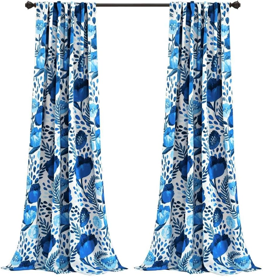 Lush Decor, 95" X 52", Multi Poppy Garden Curtains Room Darkening Window Set for Living, Dining, Bedroom, 95 in L Panel Pair