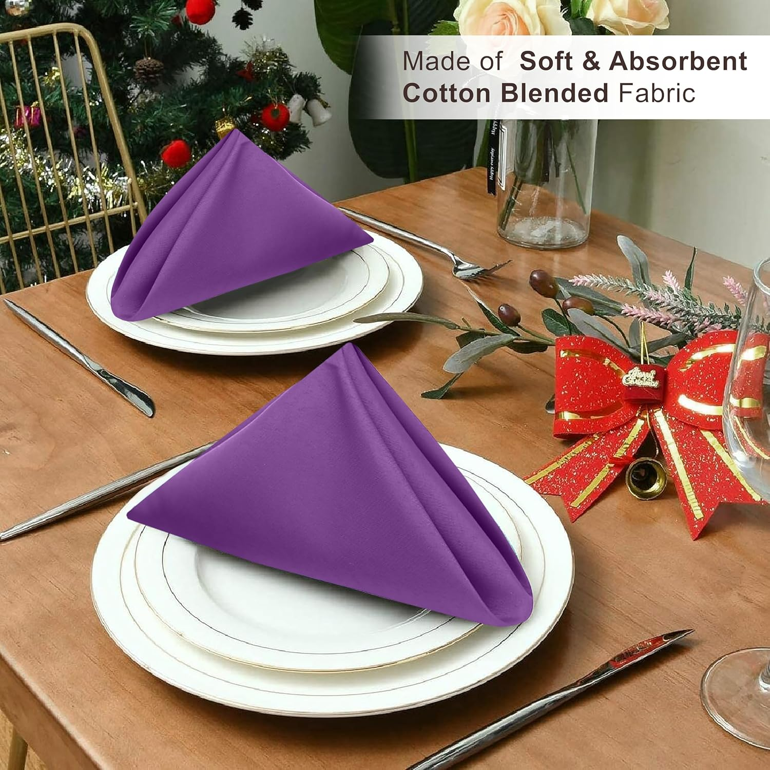 Ruvanti Cloth Napkins Set of 12, 18X18 Inches Napkins Cloth Washable, Soft, Durable, Absorbent, Cotton Blend. Table Dinner Napkins Cloth for Hotel, Lunch, Restaurant, Wedding Events, Parties - Purple image number 2