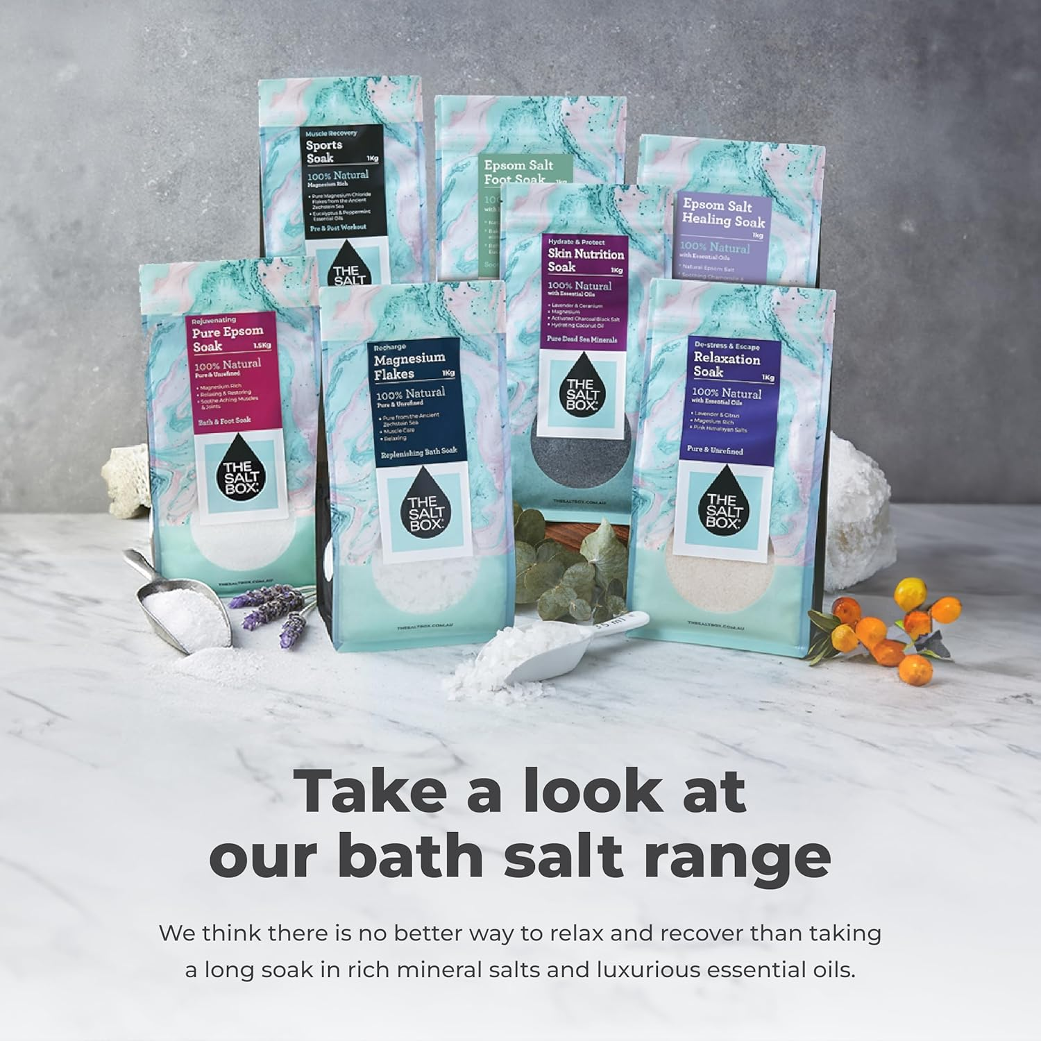 The Salt Box - Skin Nutrition Soak - Magnesium Epsom & Dead Sea Salts for Skin Repair & Calming Effects on Mind and Body- 3Kg Single Bag - White Crystals - Lavender & Geranium Scent image number 6