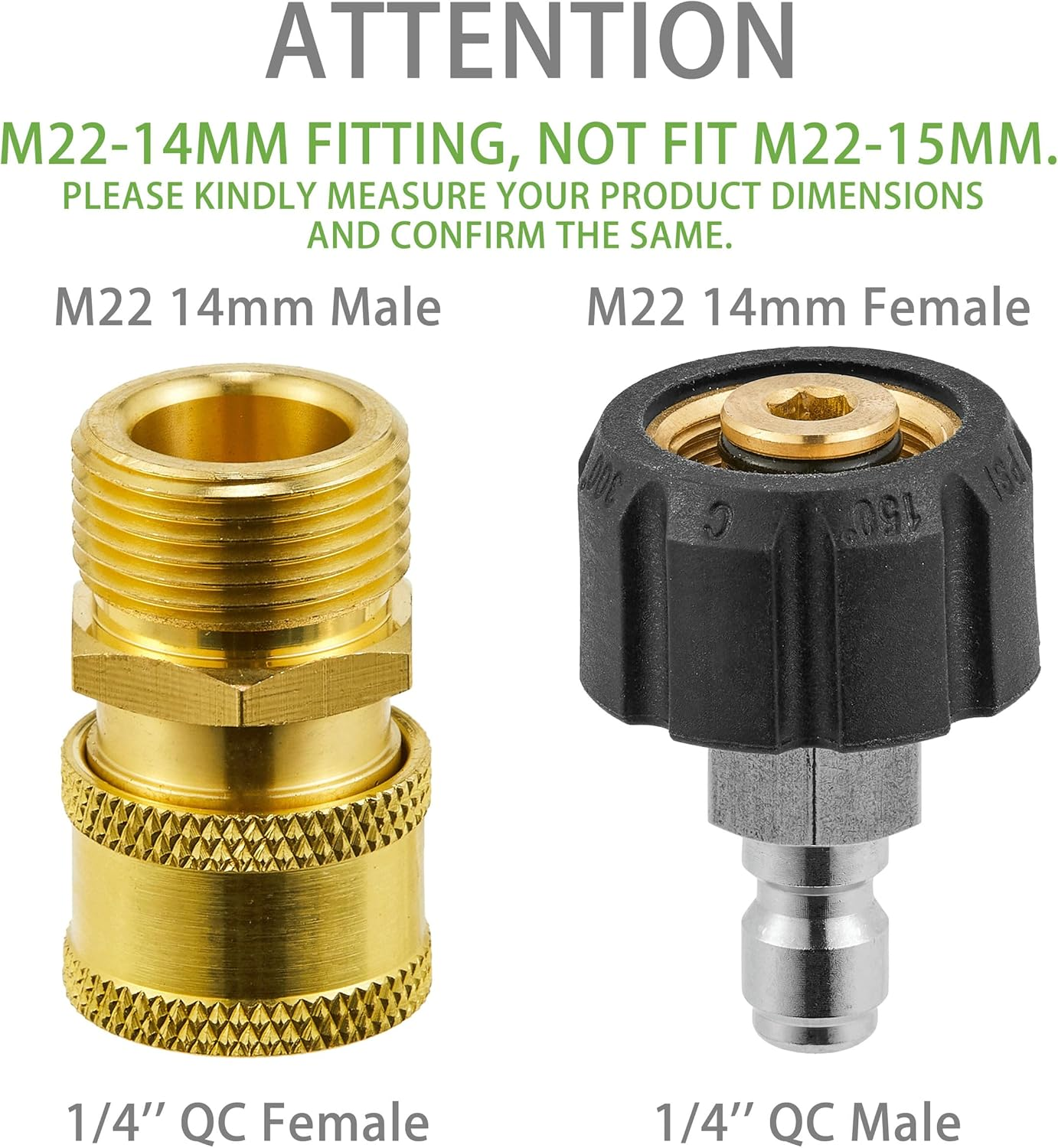 Pressure Washer Adapter Sets, M22 14Mm to 1/4'' Quick Connect Fittings Kits, Quick Connect Gun to Hose (2 X 2, 2 Pack) image number 6