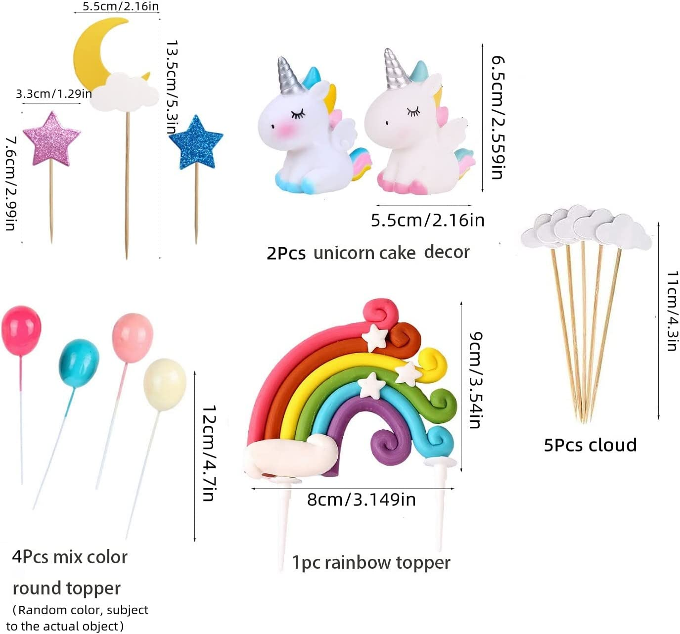 15Pcs Unicorn Cake Topper Kit, Cloud Rainbow Star Balloon Cupcake Toppers for Birthday Party Decorations, Unicorn Cake Decorations for Happy Birthday Cakes