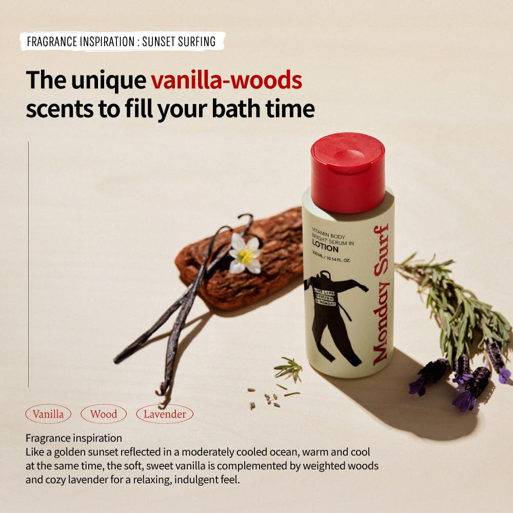 Vitamin Body Lotion-Vanilla Woods Scent, Glow Skin, Korean Body Lotion, 24-Hour Moisture Skin Care, Niacinamide, Vitamin C, Vegan, for Women & Men 10.14 Fl Oz image number 2