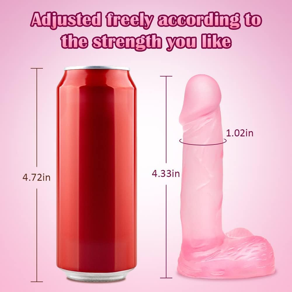 4 Inch Silicone Realistic Suction Mini Dildo,Beginner Plug,Soft Dildo with Curved Shaft and Balls,Sex Toy Women Men Couples.Experience Multi-Purpose Mini Style (Pink)