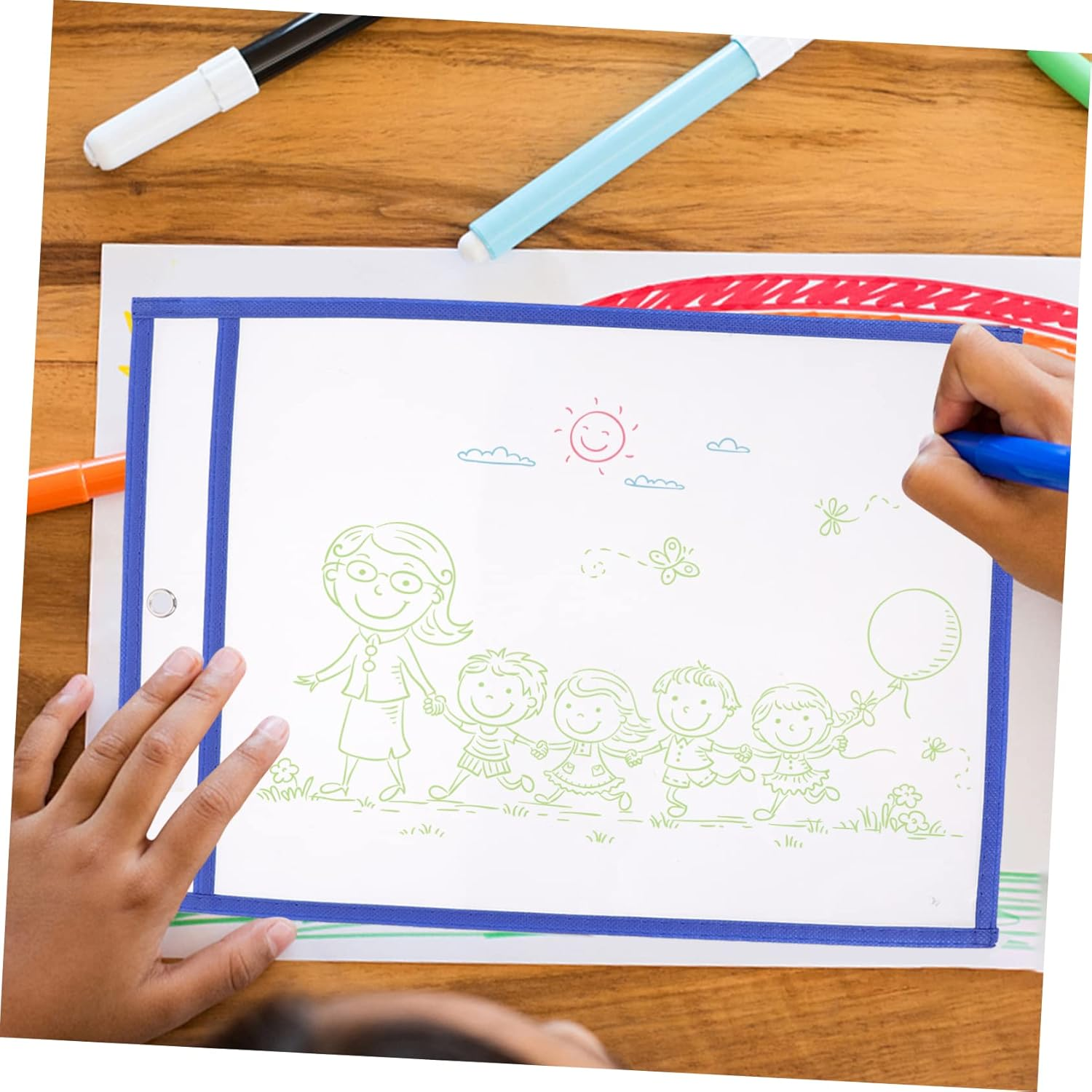 GETAJGHSD 12Pcs Reusable Dry Erase Pockets for School Office Write and Wipe Pockets Pen Case for Arts Crafts Supplies and Desk Accessories Storage Random Color image number 3