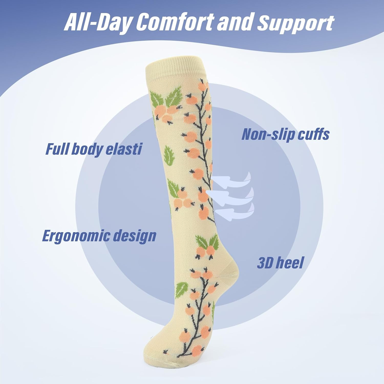 6 Pairs Compression Socks for Men Women Flying - 15-20Mmhg - Flight Calf Support Socks for Circulation Graduated Support Hosiery Bamboo Travel Compression Socks