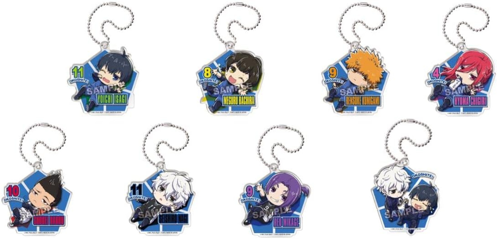 Takara Tomy Arts Okoshite! Defo Blue Lock Acrylic Key Holder, Box Product, 8 Types, Approx. 2.4 Inches (60 Mm), Acrylic