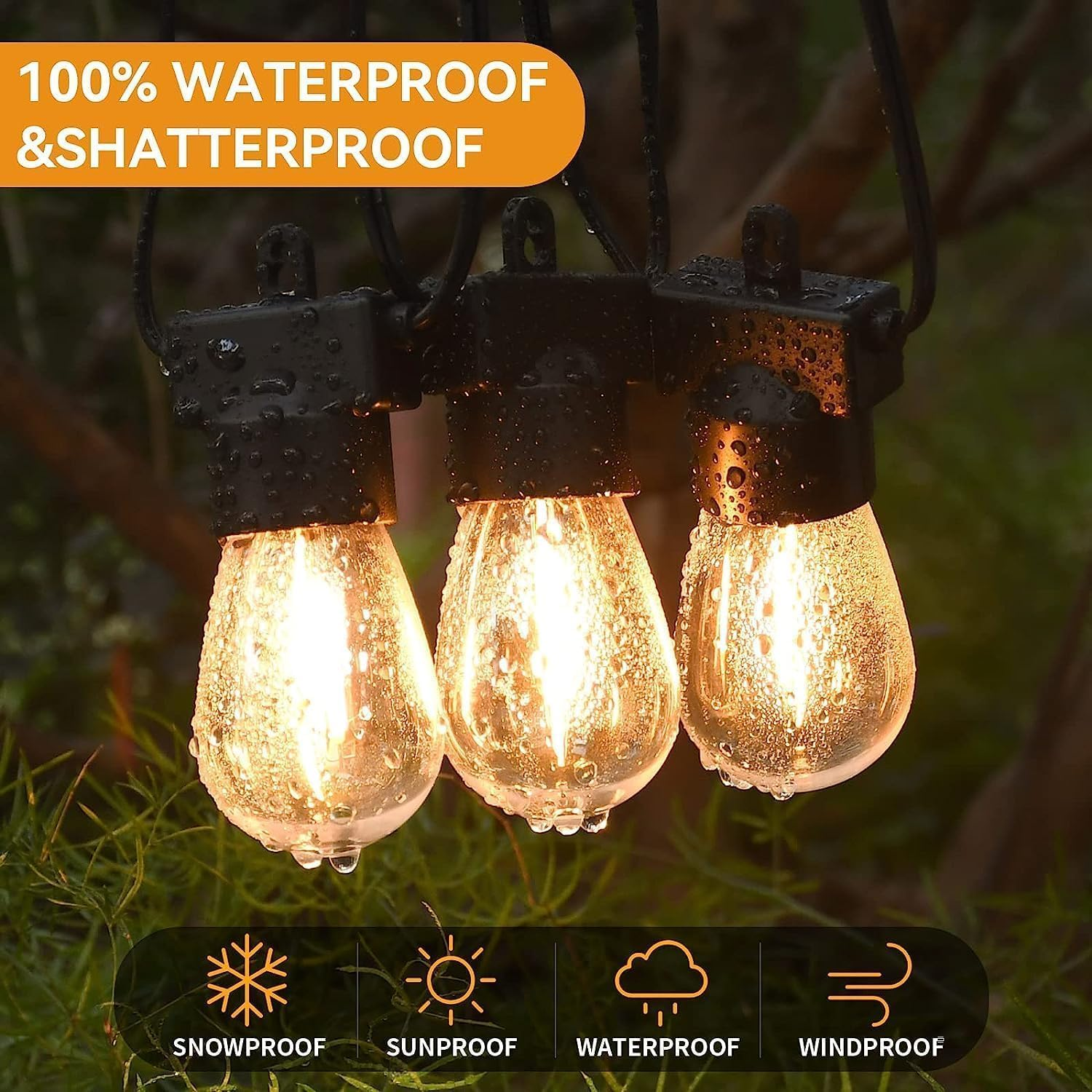 Roccar Festoon Lights Outdoor 30M, 1Pack Outdoor String Lights with 30+2 S14 LED Bulbs, Waterproof and Shatterproof Plug-In Outdoor Lights，2700K Warm White Fairy Lights for Party, Garden, Yard image number 3