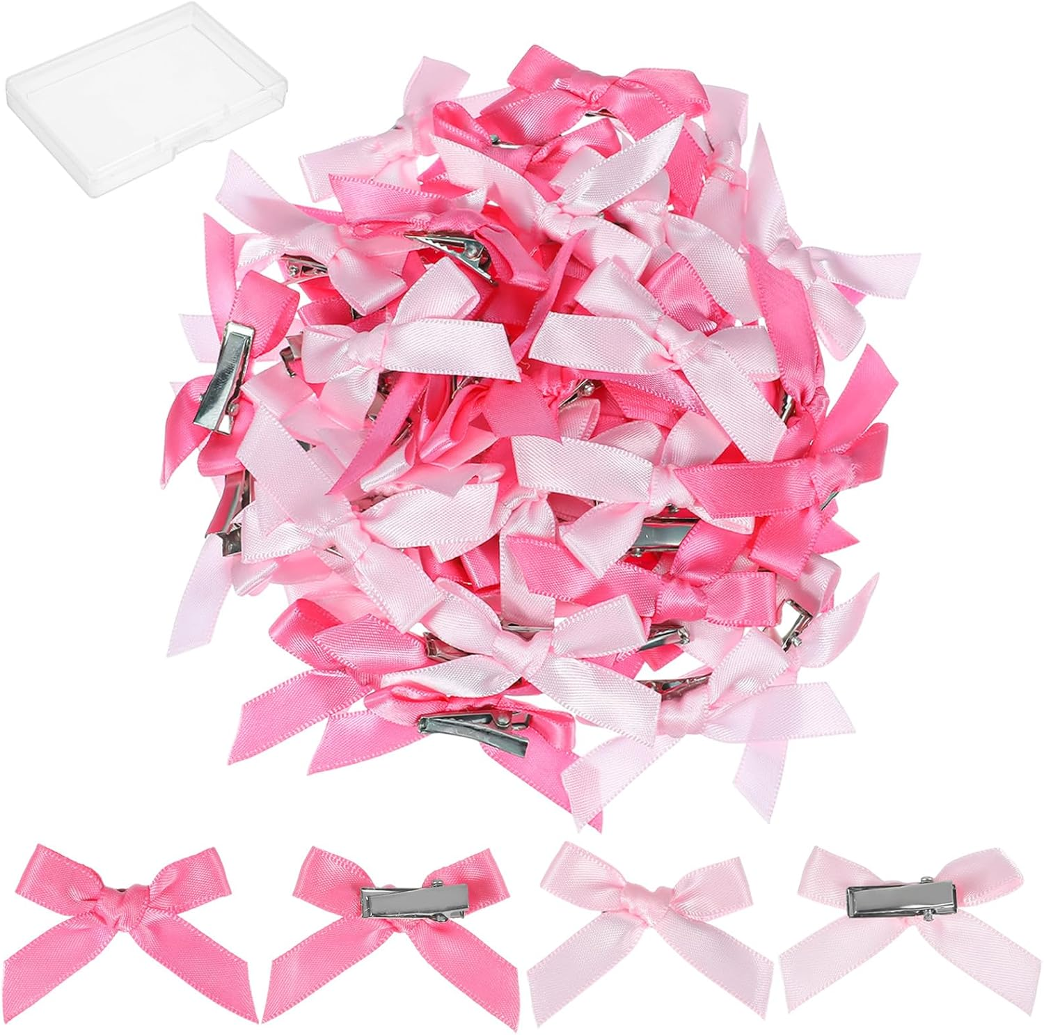 Classicseali Pack of 60 Mini Bows Hair Clips, Pink Ribbon with Clip, Pink Mini Bow Hairpin, Cute Bow Clips Accessories for DIY Styling Hair, Gifts, Bakery, Candy Bags image number 6