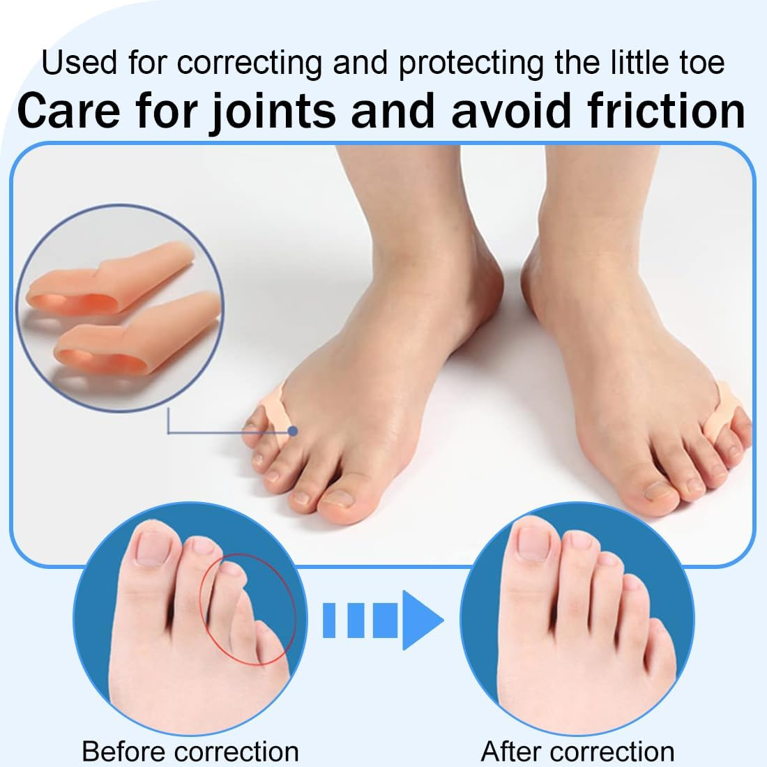 3 Pairs Small Toe Separator, Crimped Small Toe, Gel Toe Separator Klener Toes (White/Khaki/Transparent) image number 5