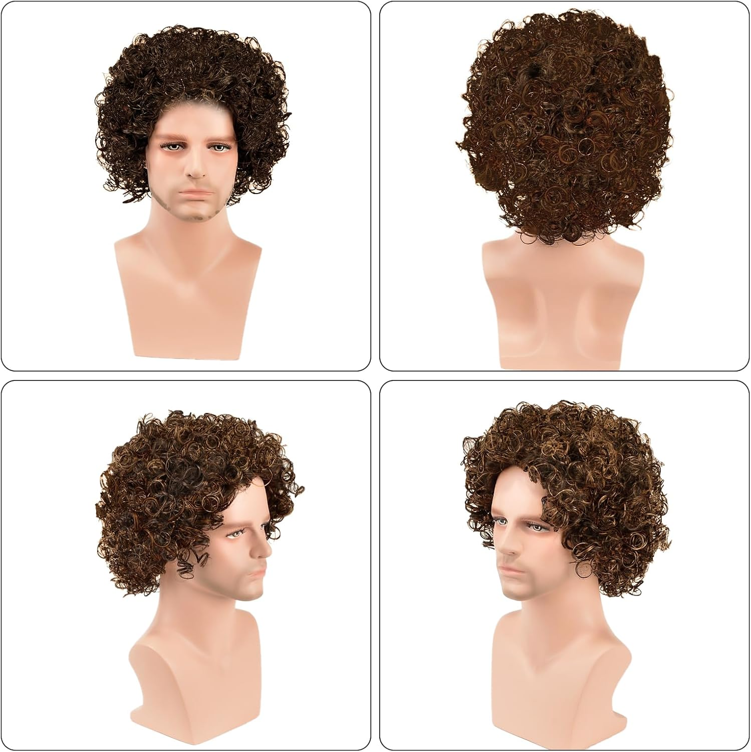 Wigs for Men,80S Wigs,Retro Pop Rock Curly Mens Wig,Suitable for Halloween,Christmas,Birthday Parties,Role Play (Brown) image number 4