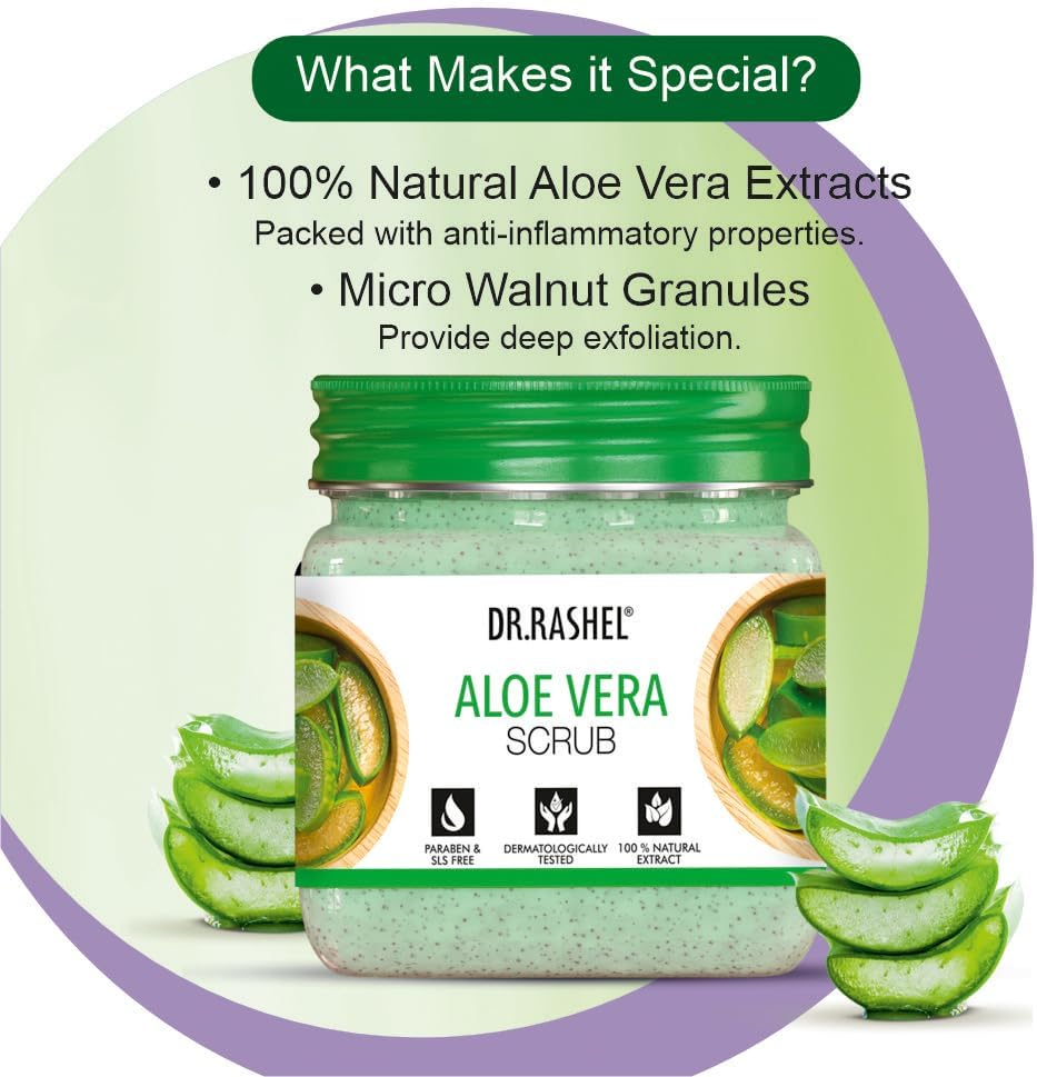 DR.RASHEL Aloe Vera Scrub for Face & Body (380 Ml) | All Skin |Cleanser Scrub for Deep Exfoliation | Dead Skin Remover Scrub | Tan Removal | Blackhead Remover Scrub image number 1
