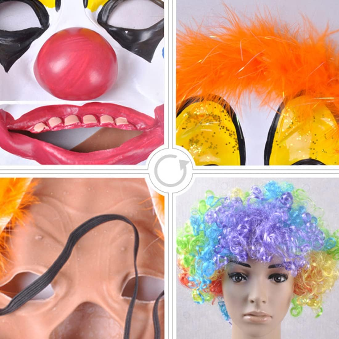 Latex Clown Mask with Colorful Hair Red Nose Clown Mask Costumes Creepy Clown Cosplay Dress up Halloween Adult Man Woman Role Play Party Props image number 5