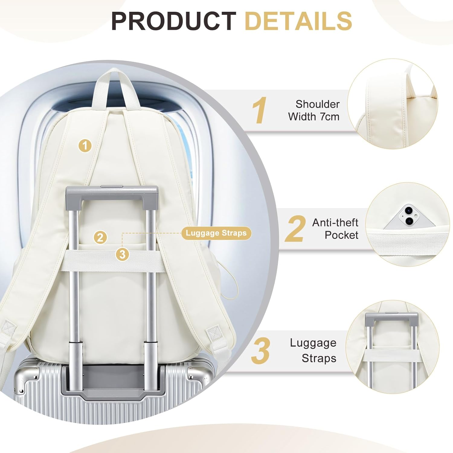 WEPOET Backpack for Women Men Lightweight Small Travel Backpack Simple Work Backpack with Laptop Teacher College Backpack - C2-Beige image number 3