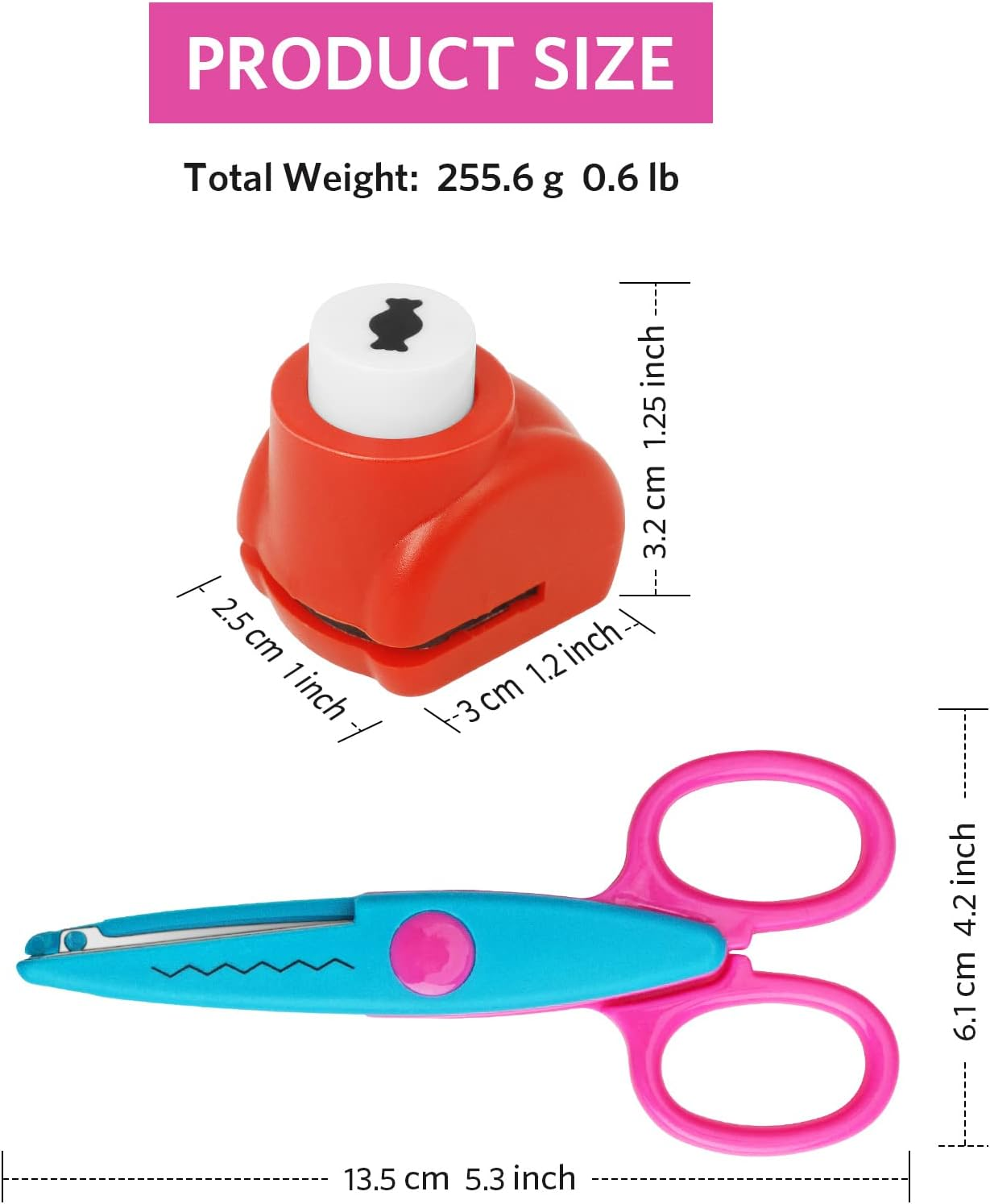 Decorative Scissors for Kids - Craft Set with Various Interesting Patterns, Safe and Smooth Cutting - 6 Scrapbook Scissors and 6 Paper Punches, Set of 12, Funny and Colorful image number 1