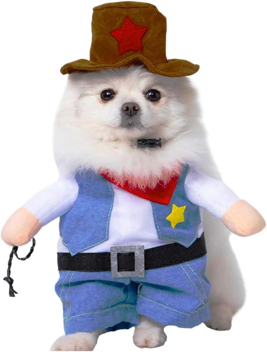 Cowboy Cat Costume with Hat, Funny Dog Costume, Cowboy Halloween Costumes for Cat & Puppy, Cute Cat Clothes Party Cosplay Costume for Cats, Puppy & Small Dogs (Blue, Medium) image number 6