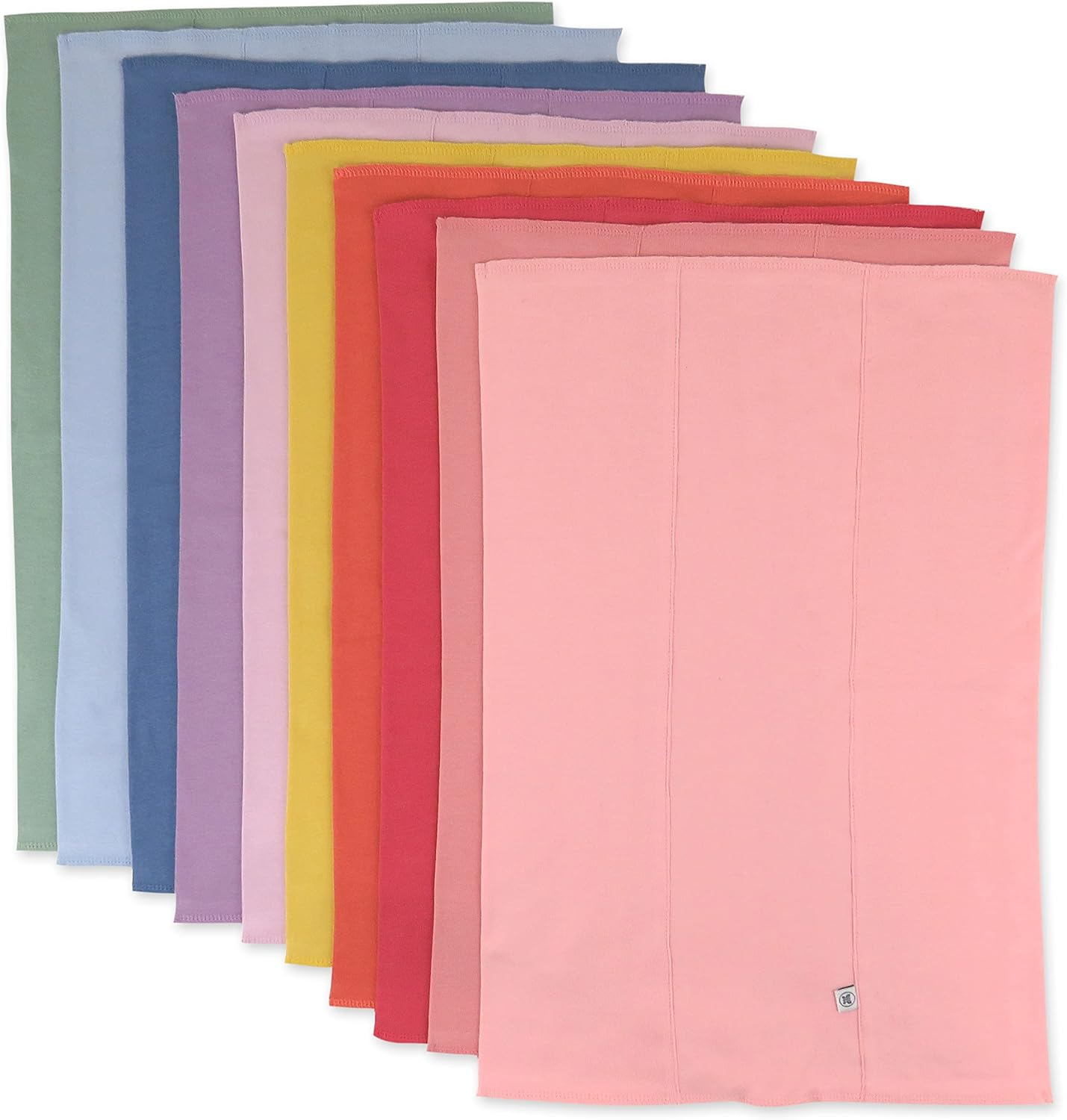 Honestbaby Organic Cotton Knit Tri-Fold Burp Cloths Multipack, 10 Pack Rainbow Gems Pinks, One Size