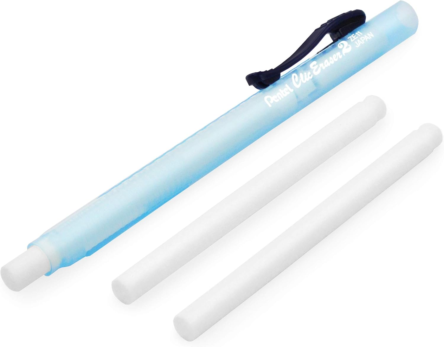 Pentel Clic Stick Eraser Holder - Blue Barrel + Clic White Eraser Refills (1)