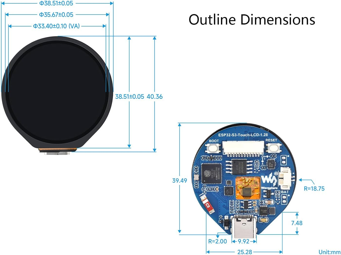 ESP32-S3 MCU Board with Onboard 1.28Inch round Touch LCD and 6-Axis Sensor Etc, 32-Bit LX7 Dual-Core Processor, Supports 2.4Ghz Wi-Fi (802.11 B/G/N) and Bluetooth 5 (LE), Type-C Port - 1.28Inch+Touch image number 3