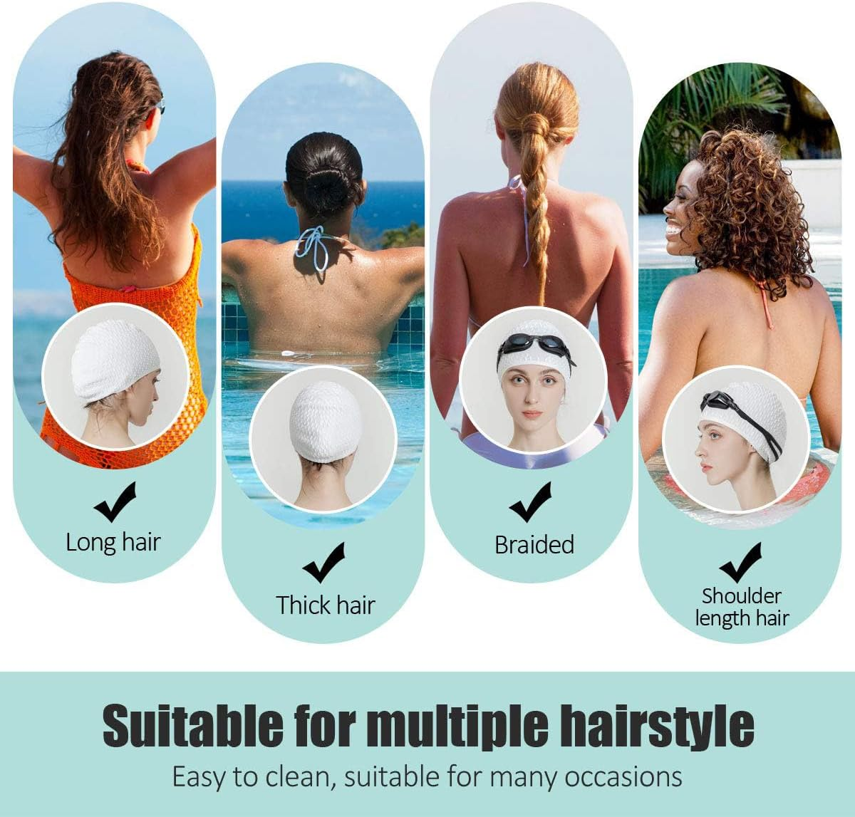 Kvadouly Premium Silicone Swimming Cap - Comfortable Fit for All Hair Types, Includes Ear & Nose Protection image number 5