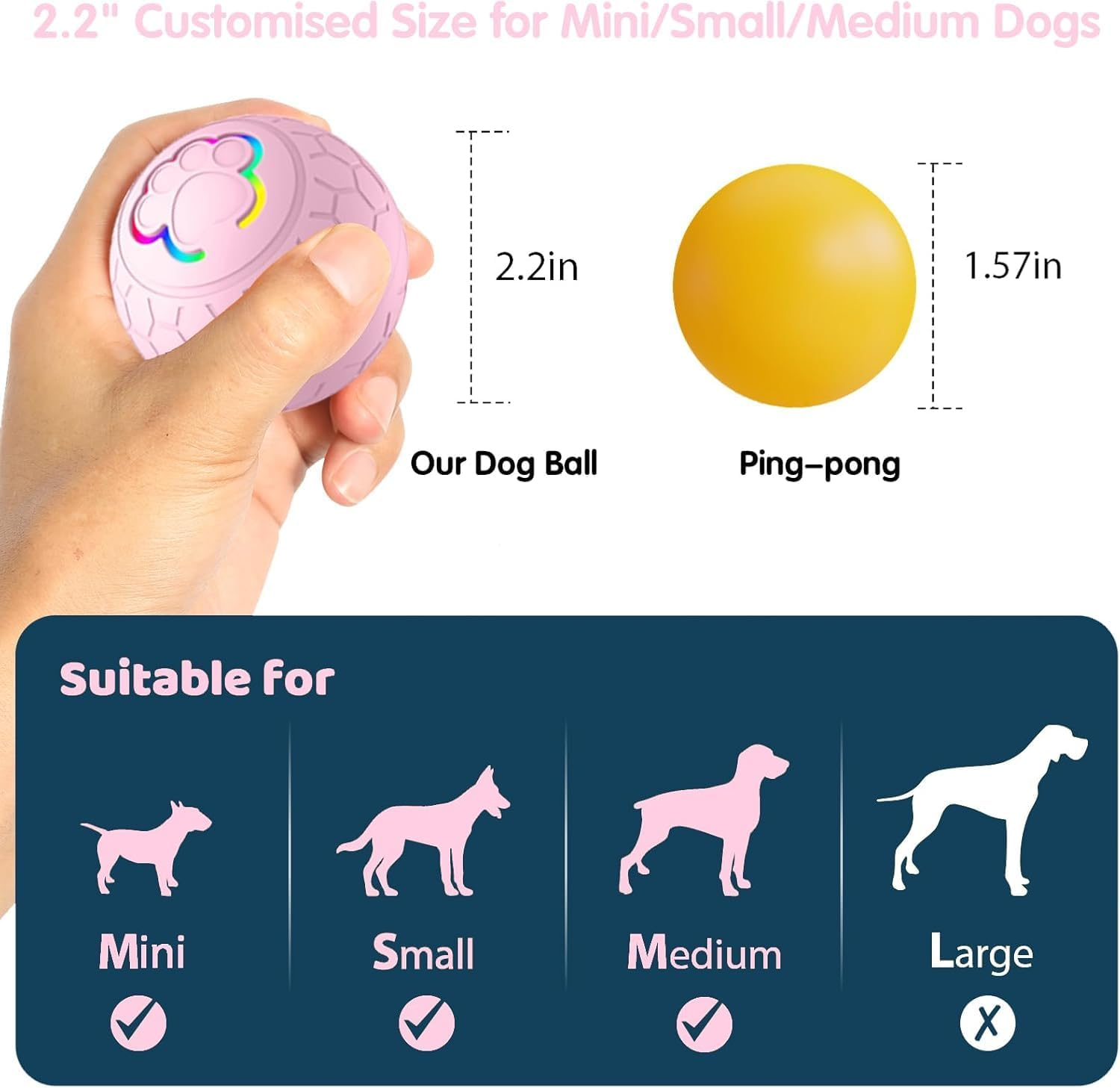 Interactive Dog Ball Toys, Active Rolling Ball for Indoor Dogs Cats with Motion Activated USB Rechargeable, Moving Bouncing Ball Pet Puzzle Toy (Pink) - Light Blue image number 3
