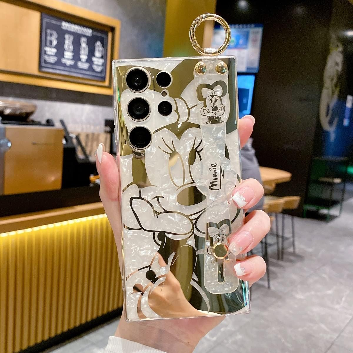 Meishangmei for Samsung Galaxy S25 Ultra Case 6.9" Sparkle Bling with Strap Stand Cute Pattern IMD Plating Design Silicone Shockproof Protective Glitter Cases Cover for Girls and Women - Minnie image number 3