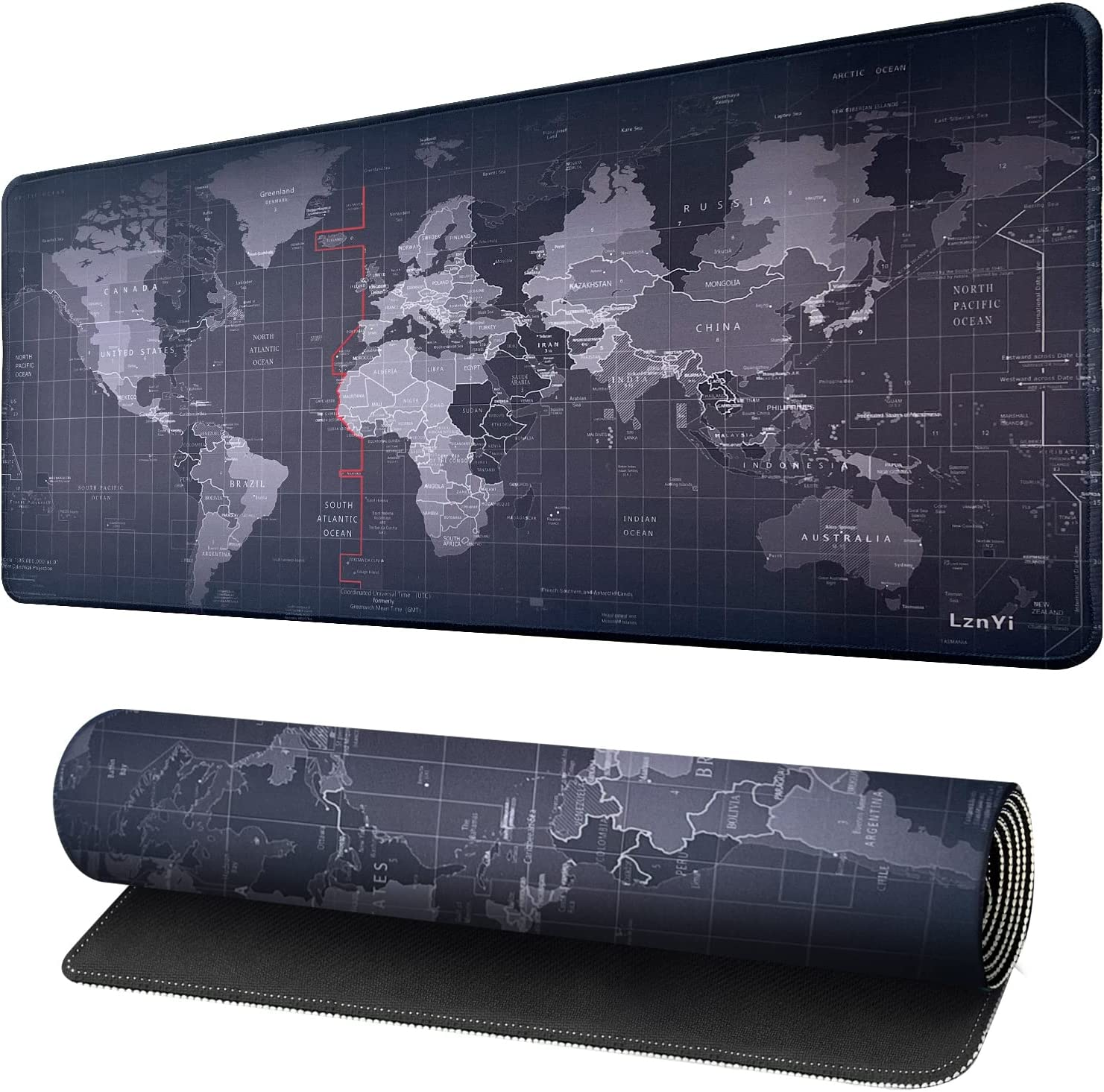 Lznyi Mouse Pad Large Gaming Desk Mat Extended Mousepad with Personalized Design Keyboard Pad for Laptop, Computer and PC - 600X300Cm Black World Map image number 2