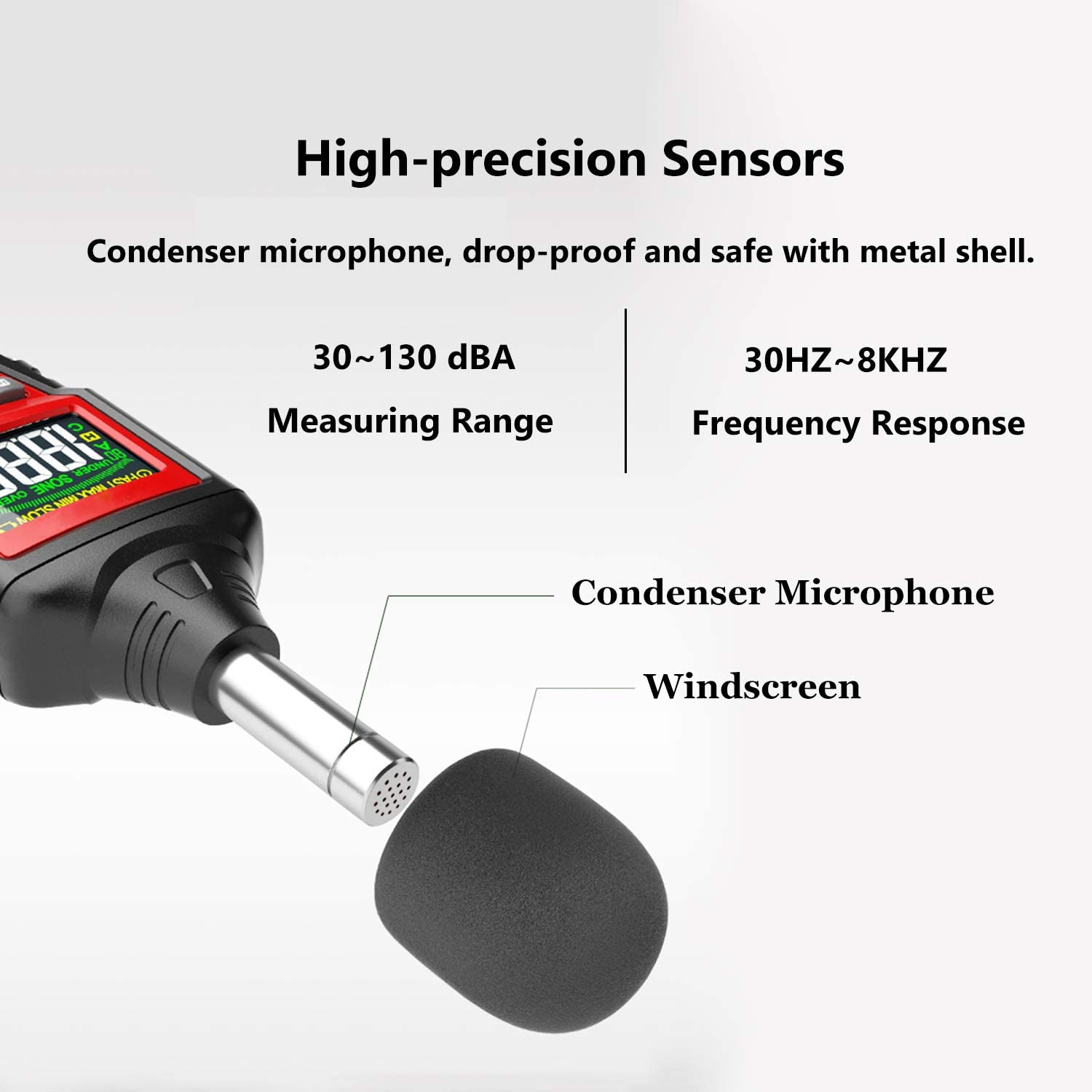 AUTENS Decibel Meter, Digital Sound Level Meter 30-130Db(A) Range with Max/Min/Data Hold, Fast/Slow Mode Ect. Auto/Manual Range image number 3