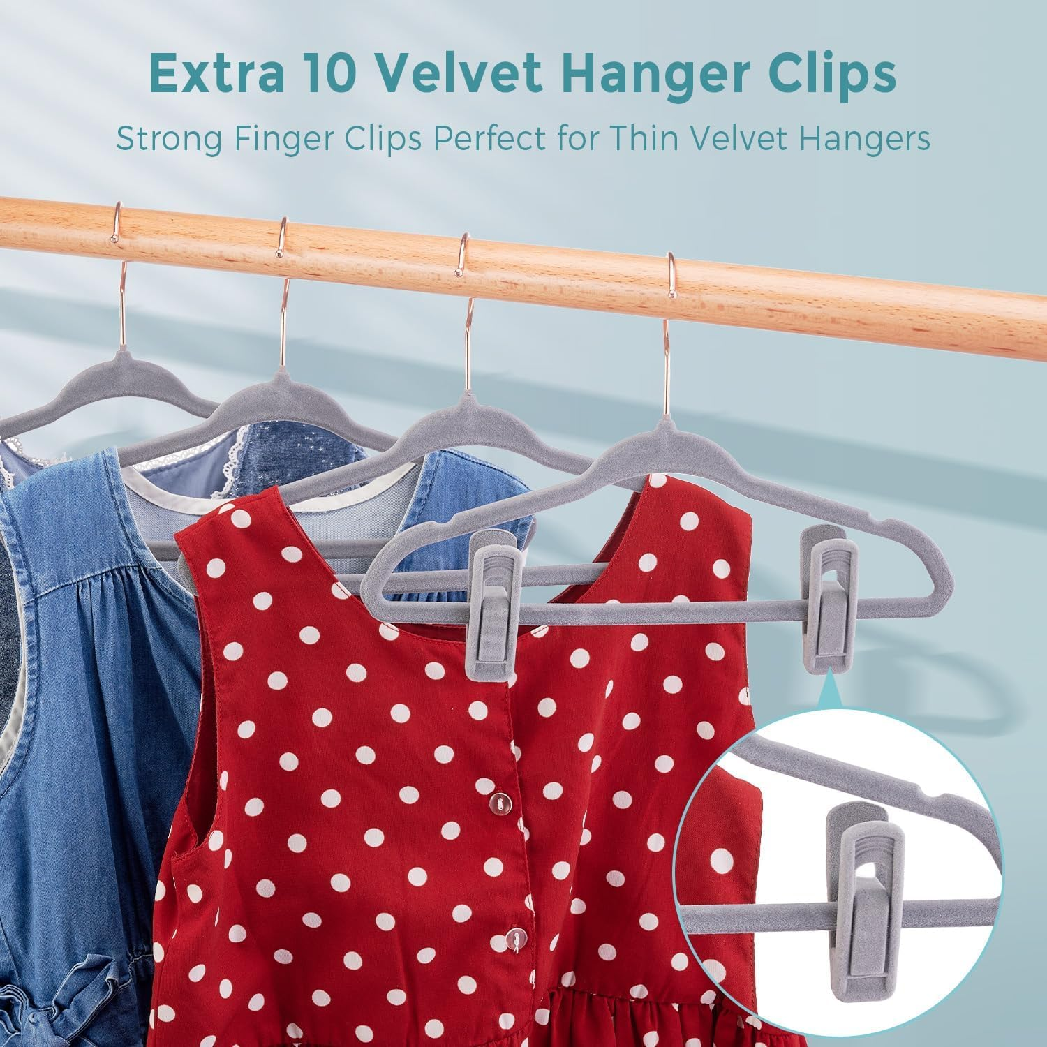 30CM Kids Velvet Hangers 50 Pack - Ultra Durable Non Slip Felt Hanger for Big Kids/Youth/Teens- Slim Space-Saving Children'S Closet Hangers for Heavy Clothes with 10 Hanger Clips - Beige (White) - Black image number 7