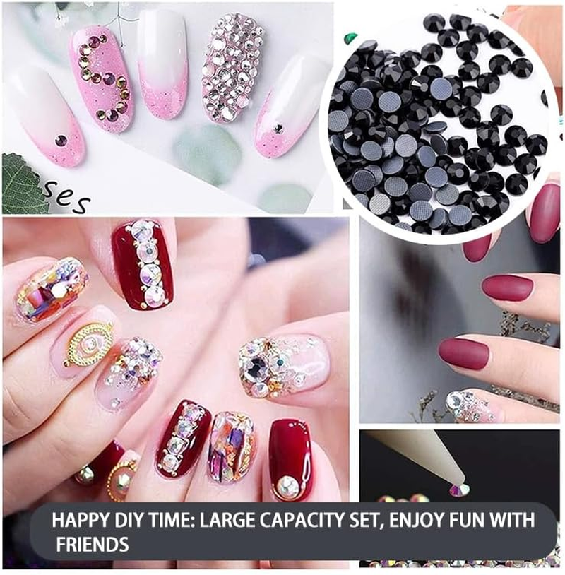 1440 Pieces Hotfix Rhinestones Crystals Hot Fix Clear AB Crystals round Flatback Gems Glass Stones Crystal Rhinestones Bulk for Crafts Clothing Dance Costumes, 5Mm (Black) image number 2