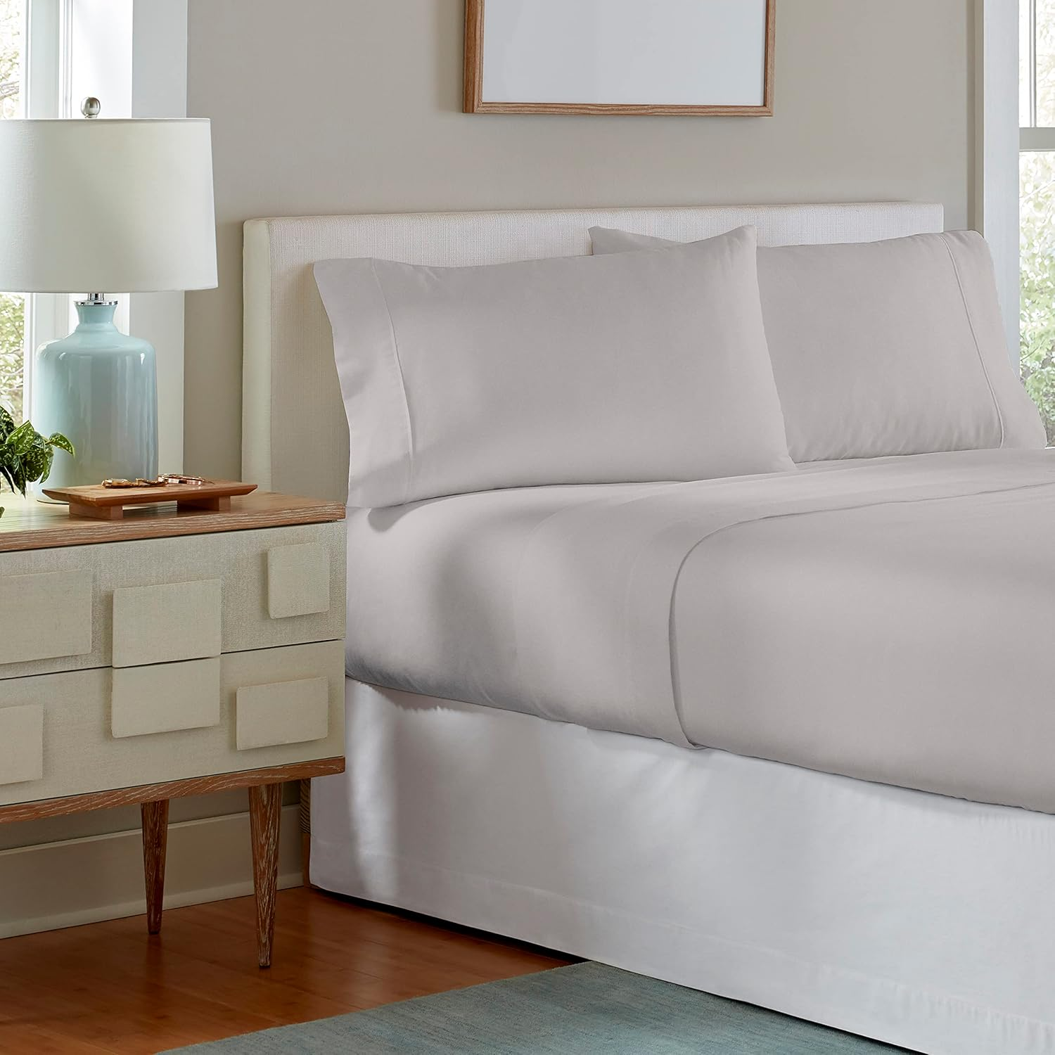 Pointehaven Flannel Deep Pocket Sheet Set with Oversized Flat Sheet, Full, Heather Grey image number 4