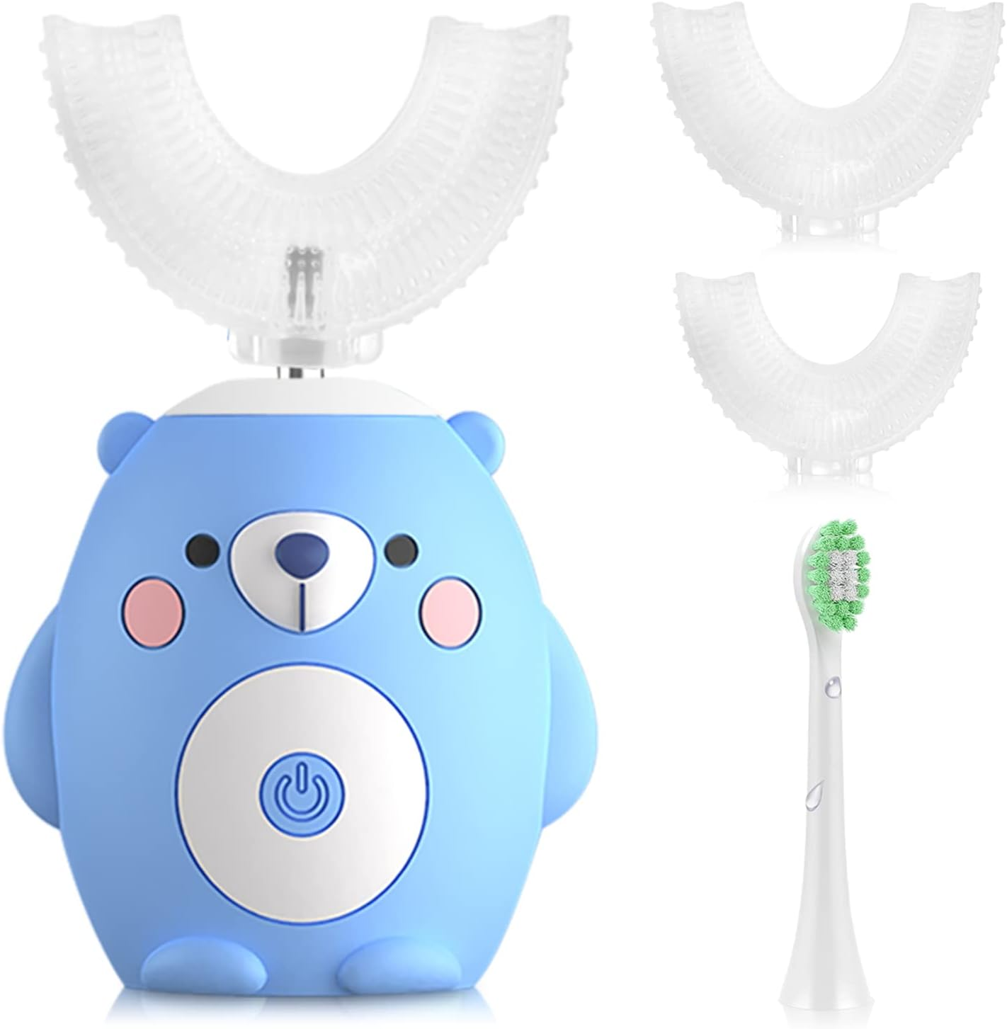 KORNIFUL U Shaped Electric Toothbrush for Age 2-12 Kids, Whole Mouth Toddlers Toothbrush with 6 Brushing Modes, U Shaped Toothbrush of 360&deg; Oral Cleaning for Girl 2-15 Years Old, Little Bear, Pink