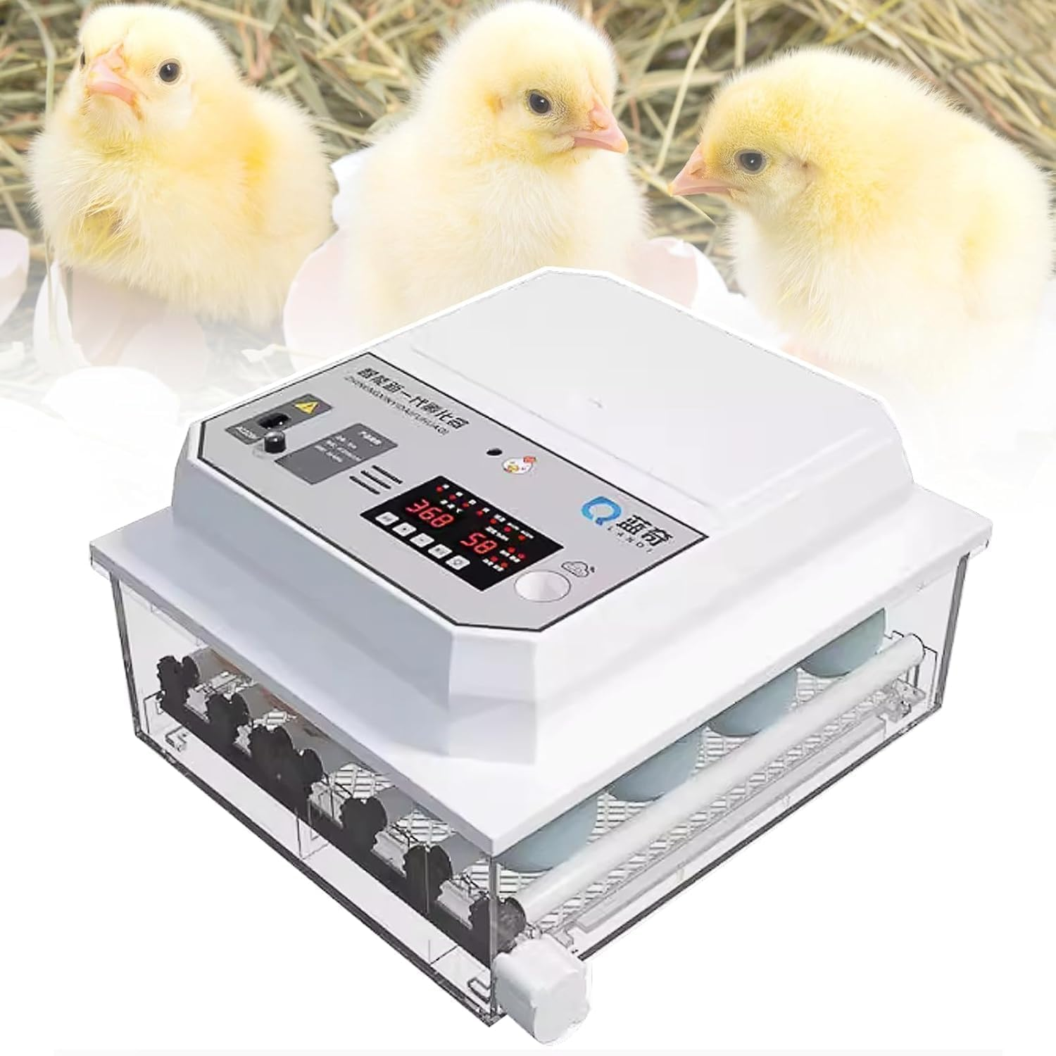 12 Egg Incubator with Humidity Temperature Display, Egg Candler, Automatic Turner, for Hatching Chickens,Chicken Incubator (White)