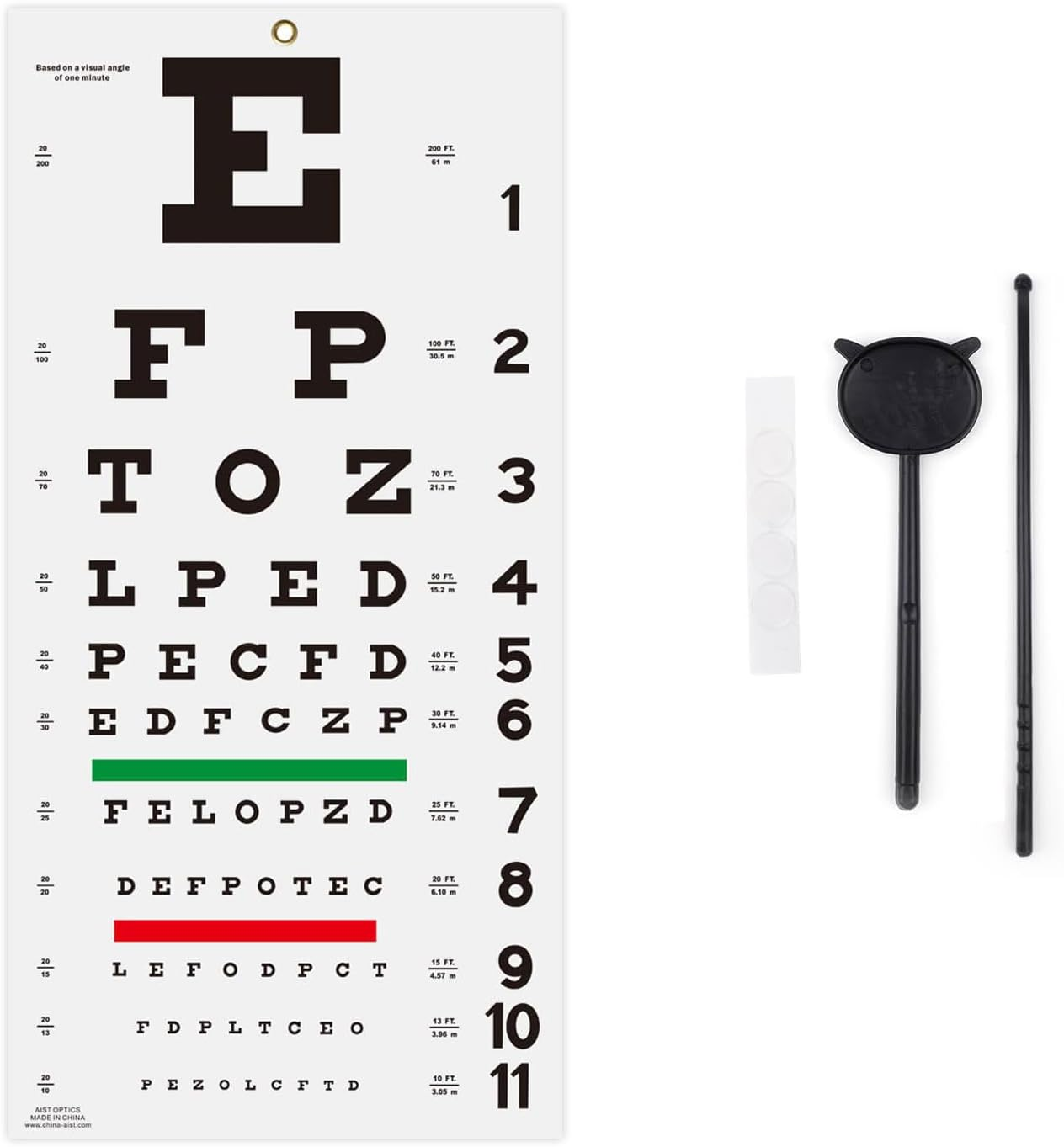 Snellen Eye Chart for Vision Testing at Home or Office, 22X11 Inches Wall Decor with Eye Occluder and Pointer for Eye Exams - Ioklin
