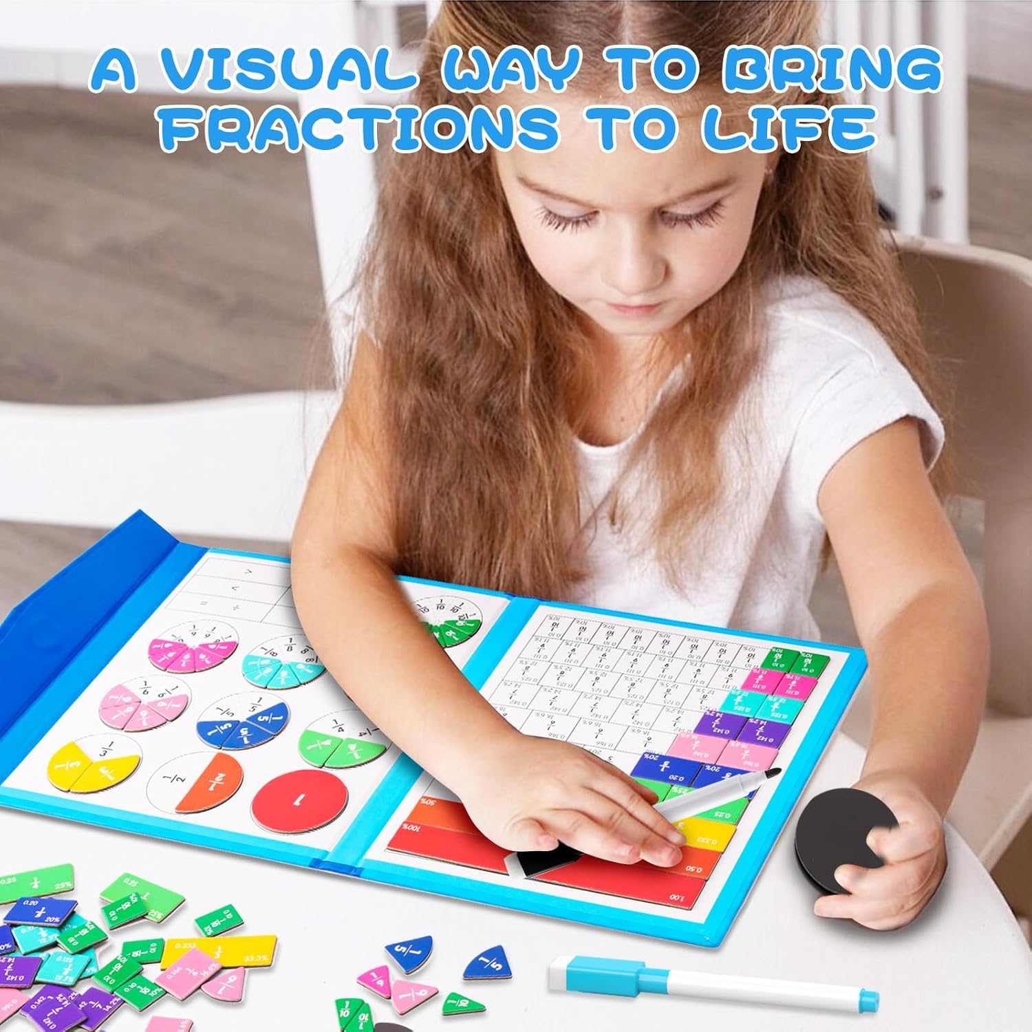 Magnetic Fraction Educational Puzzle, 110 Pcs Magnetic Fraction Puzzle for Kids, Math Manipulatives for Elementary School, Montessori Fraction Manipulatives Learning Toys for Kids image number 2