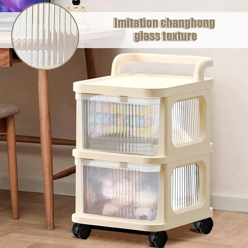 2 Drawer Storage Carts,Tiers Rolling Cart,Plastic Drawer Storage,Mobile Trolley Organizer with Handle,Clutter Storage Rack,Multifunctional Organizer Cart,For Home