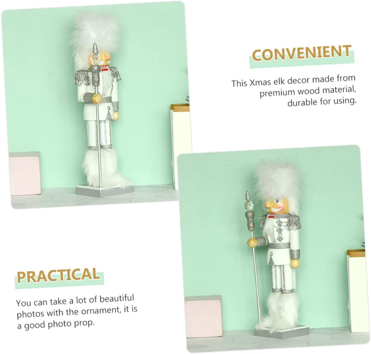 King Nutcracker Christmas Decoration Nutcracker Decoration Christmas Tabletop Decor Christmas Christmas Ornaments Xmas Decoration Festival Decor White Wood image number 4