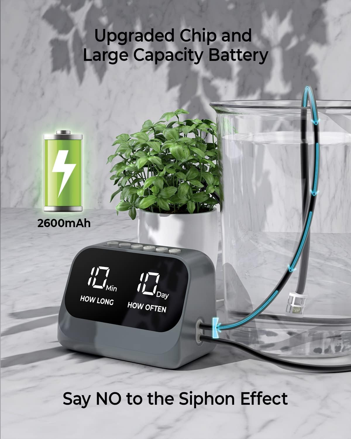 Automatic Watering System for Potted Plants, Plant Waterer with Smart Programmable Timer, Waterproof LED Display & Large Capacity Battery, Precise Distribution of Water (Grey) image number 1