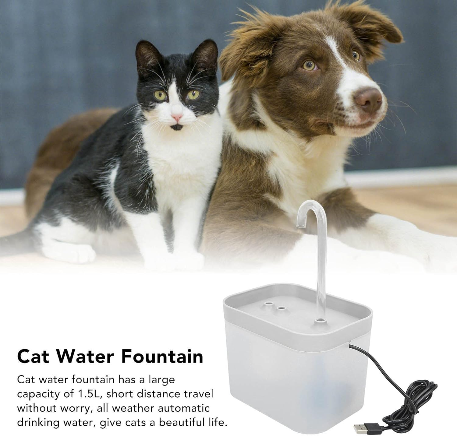 Cat Fountain, 1.5 L PP Material Drinking Fountain for Cat, IPX8 Waterproof 25 Db Quiet Automatic Cat Drinking Fountain for Pets, Dogs and Cats image number 3