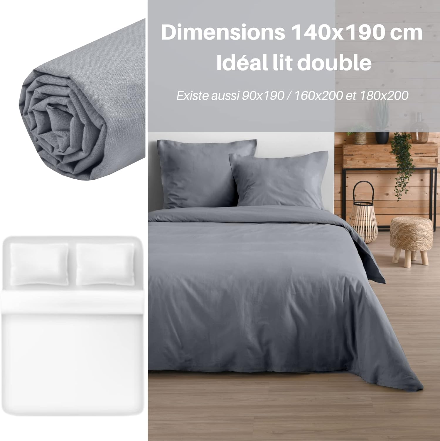 Lovely Casa - Fitted Sheet - Size 140 X 190 Cm - Large 30 Cm - 100% Oeko-Tex Certified Cotton - Mouse Colour - Model Eden - Bed Linen for Home - Soft and Comfortable for a Cosy Nest