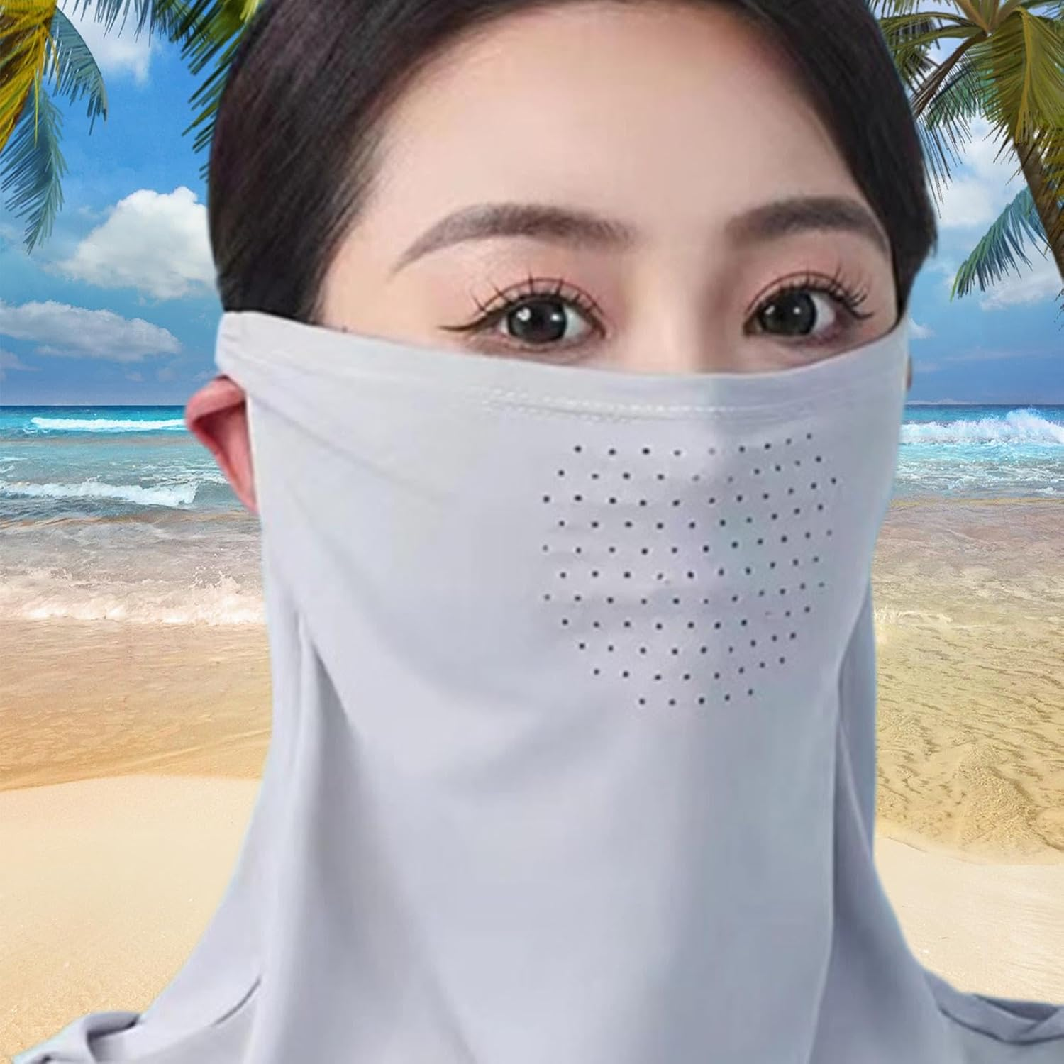 UV Face Cover - UPF 50+ Face Scarf Cover,Cooling Facial Shield with Ear Loops, Sunscreen Covering Shield for Summer - Black image number 3