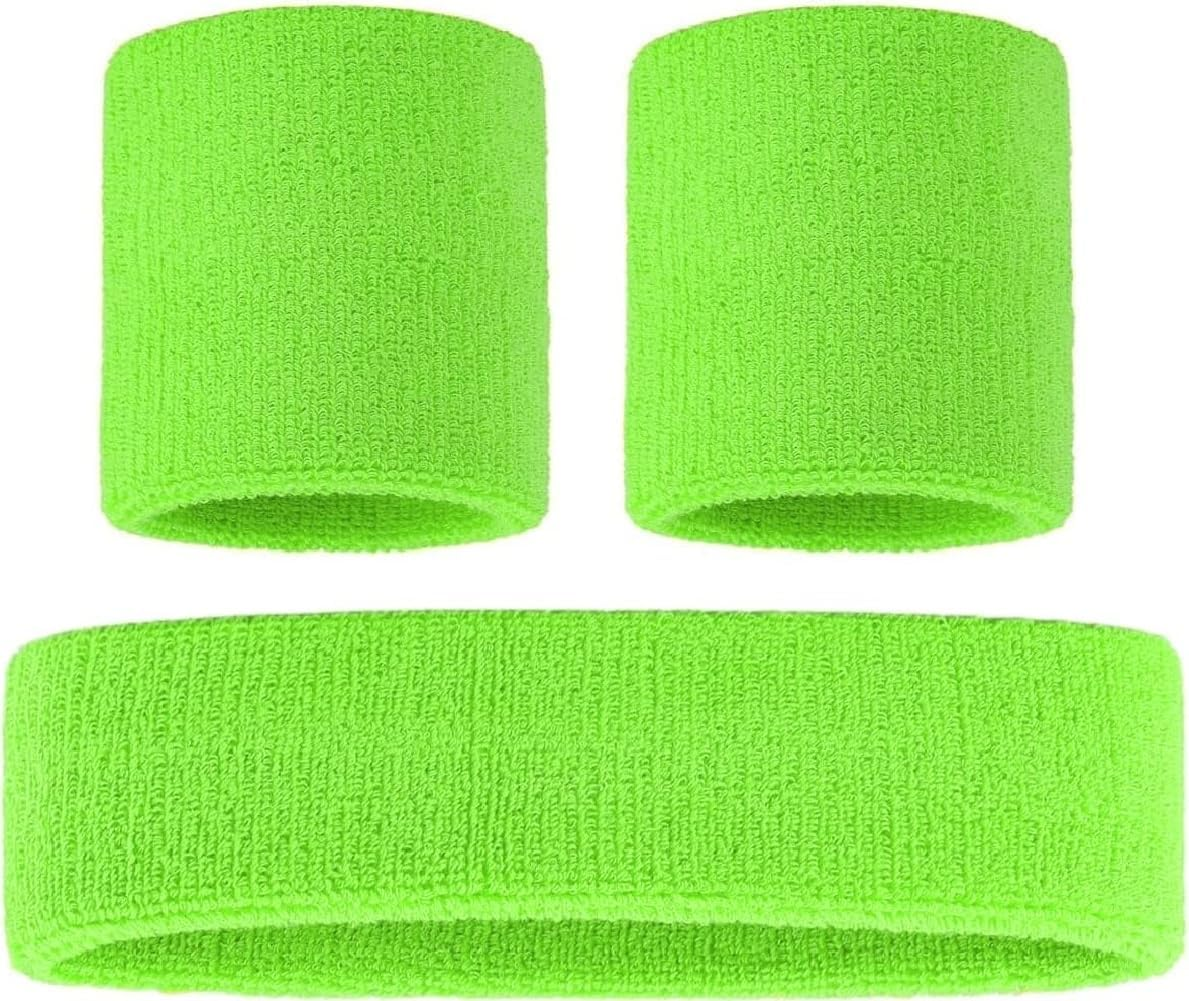 80S Neon Sweatbands Headband and Wristbands Set Includes Pink, Blue, Yellow, Green, Sweat Bands Headbands for Women with Matching Wristbands, Sweatbands for Men and Women image number 5